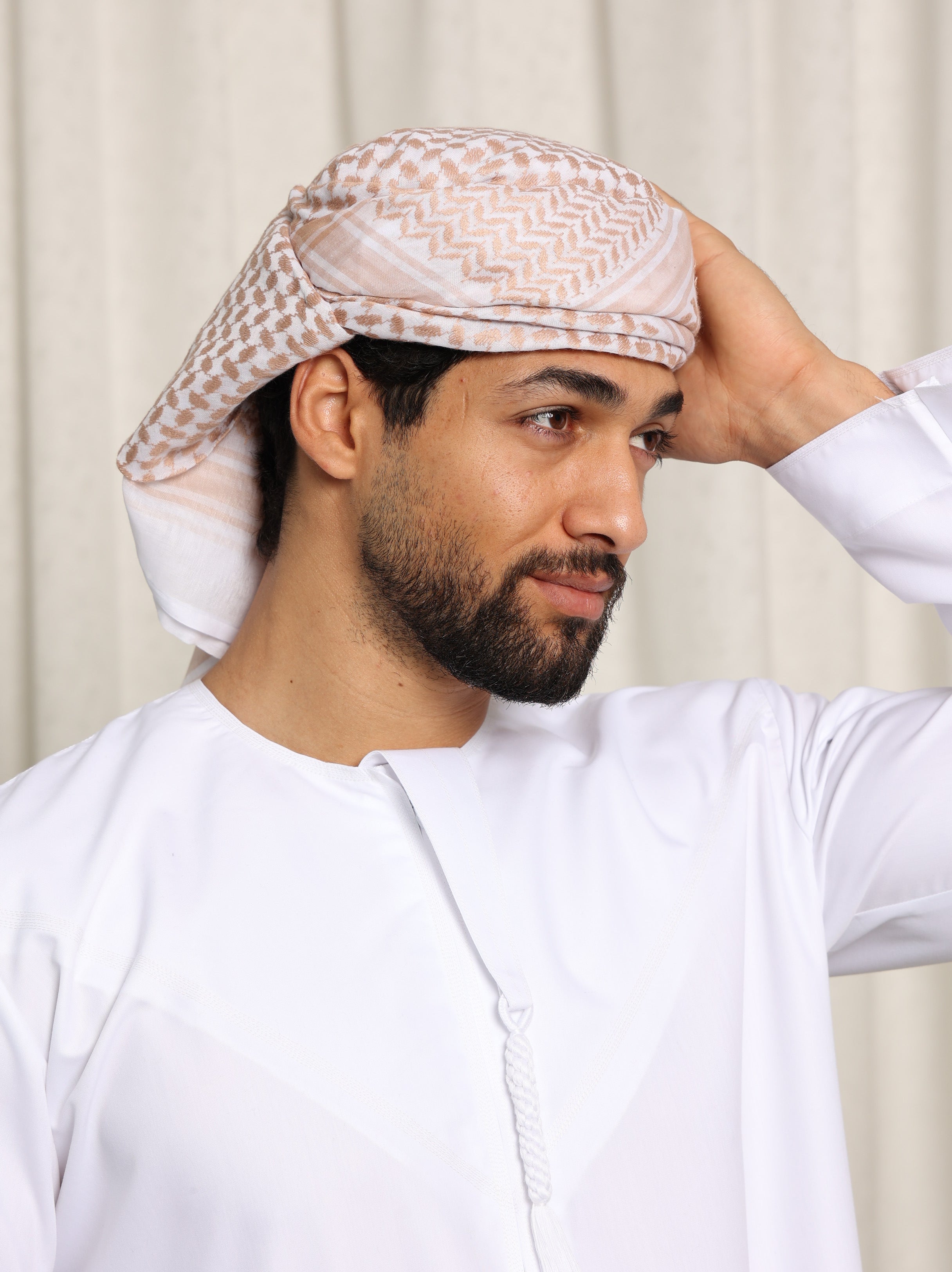 Mens Ready Made Palestinian Keffiyeh Beige Shemagh Hat *PRE-ORDER*