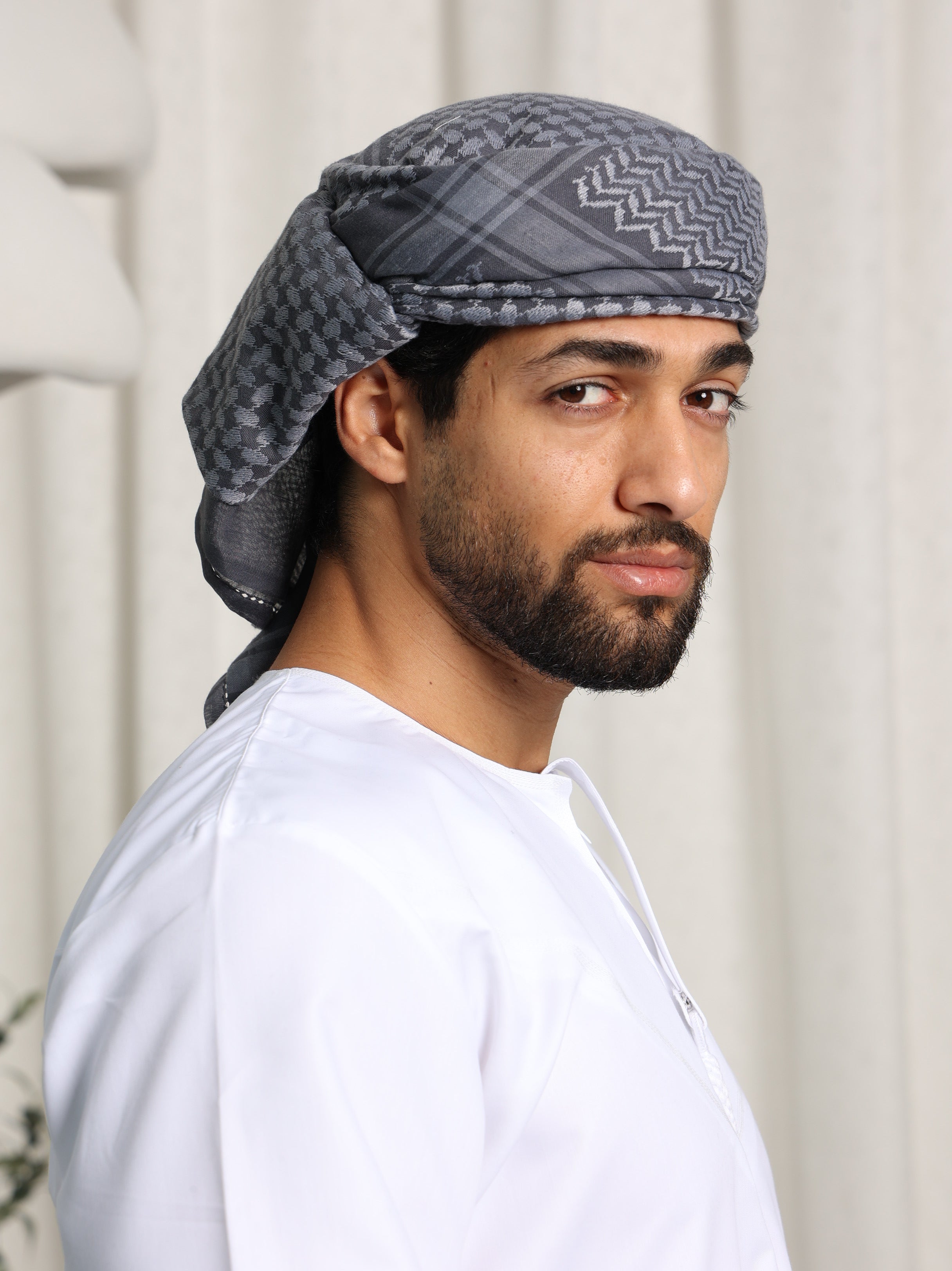 Mens Ready Made Grey Shemagh Hat