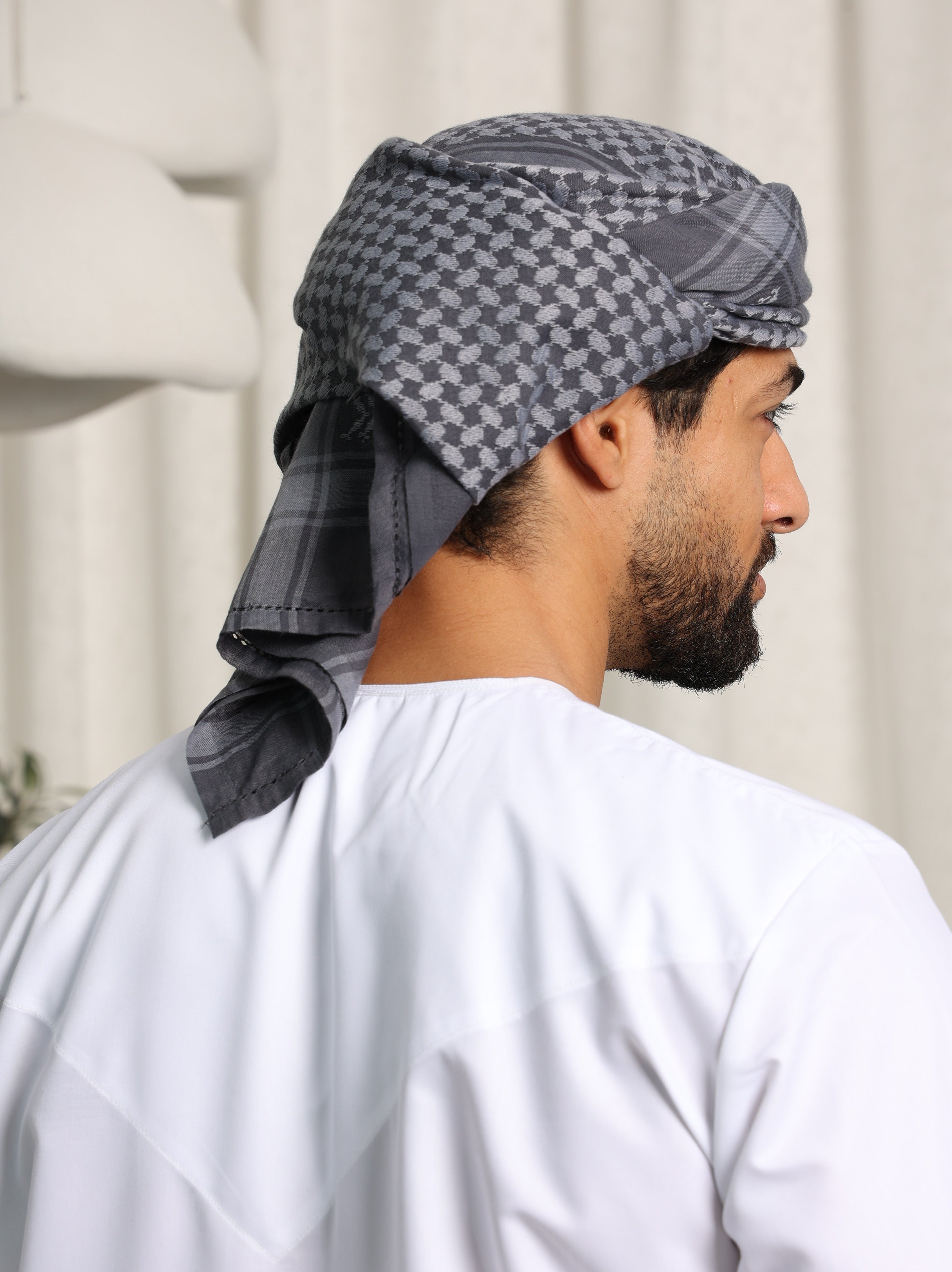 Mens Ready Made Grey Shemagh Hat