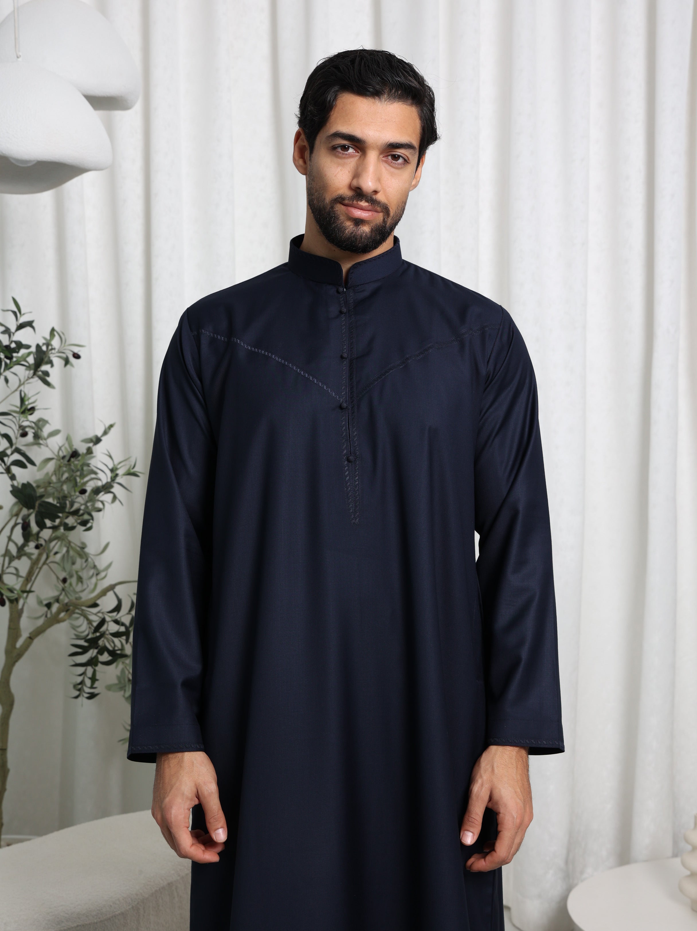 Premium Navy Bahraini Embroidered Thobe