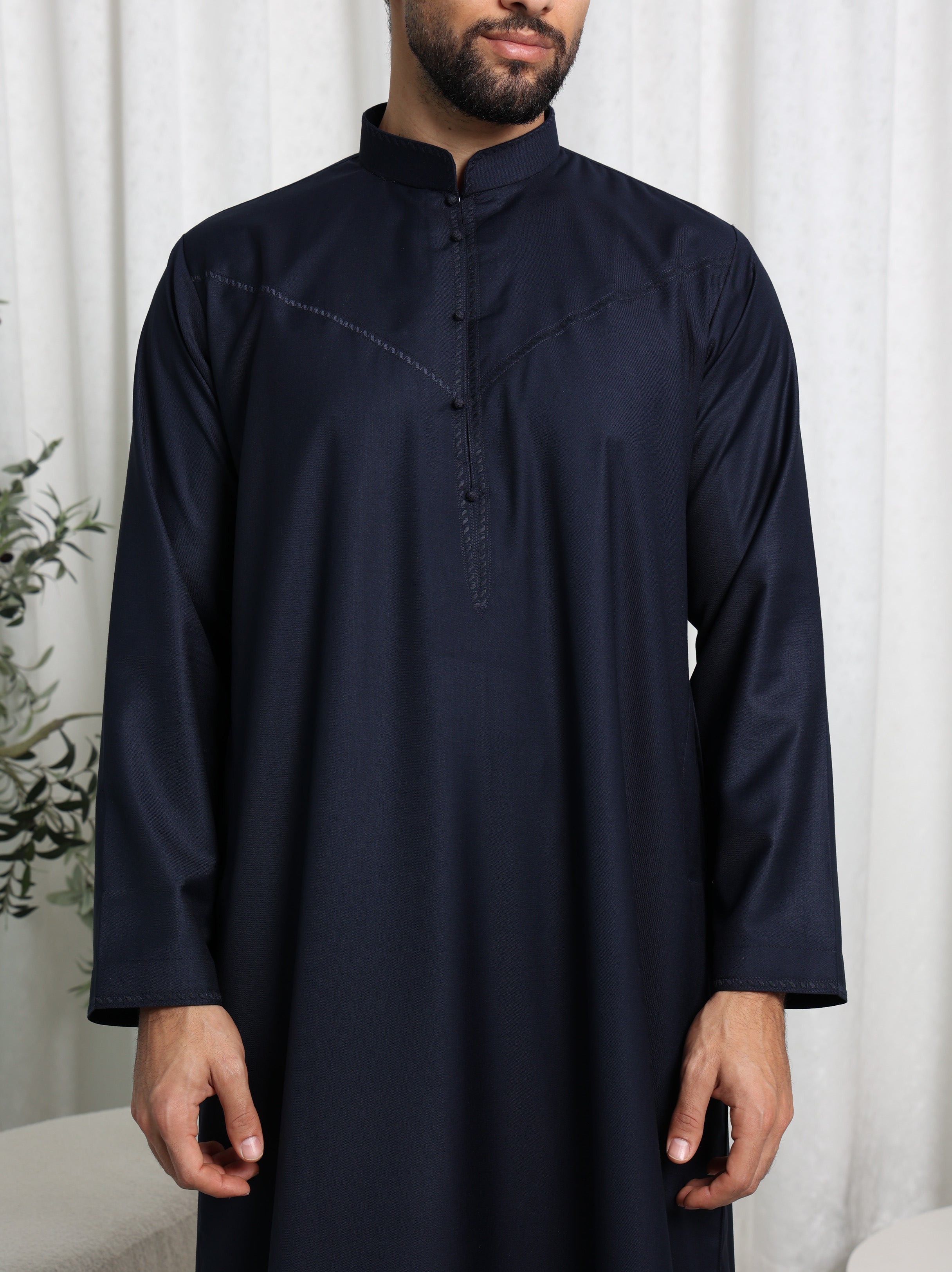 Premium Navy Bahraini Embroidered Thobe
