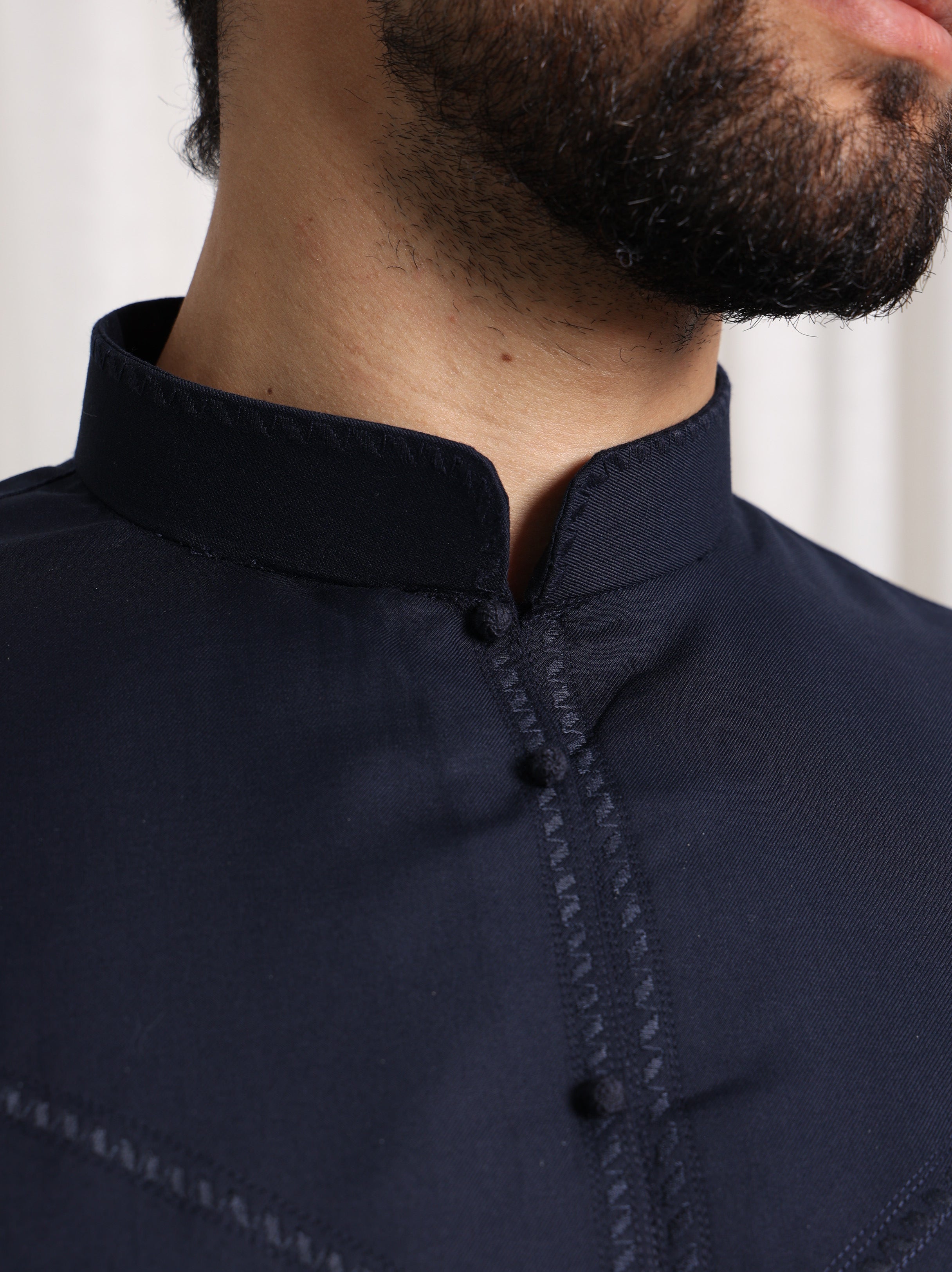 Premium Navy Bahraini Embroidered Thobe