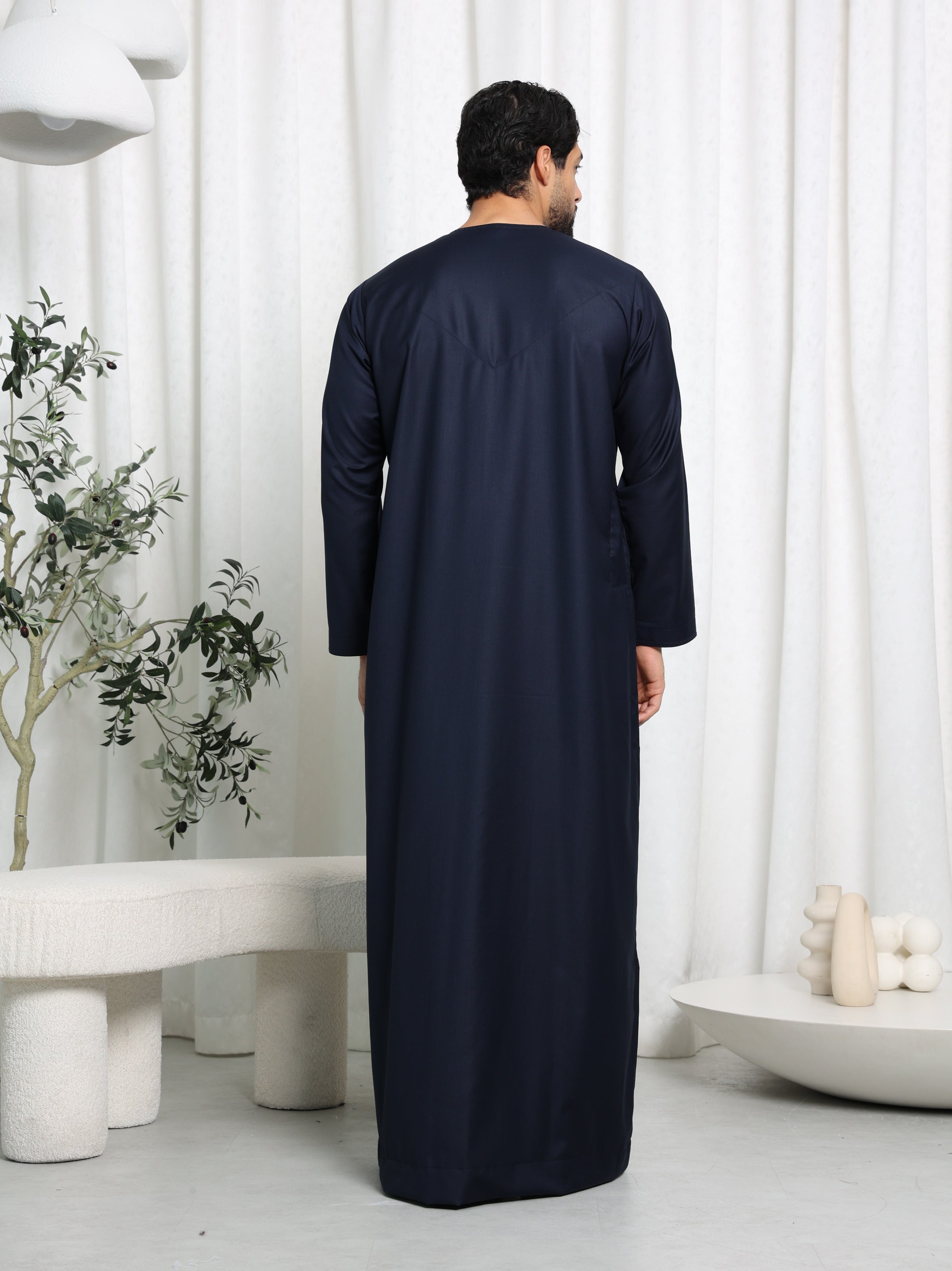 Premium Navy Emirati Embroidered Thobe