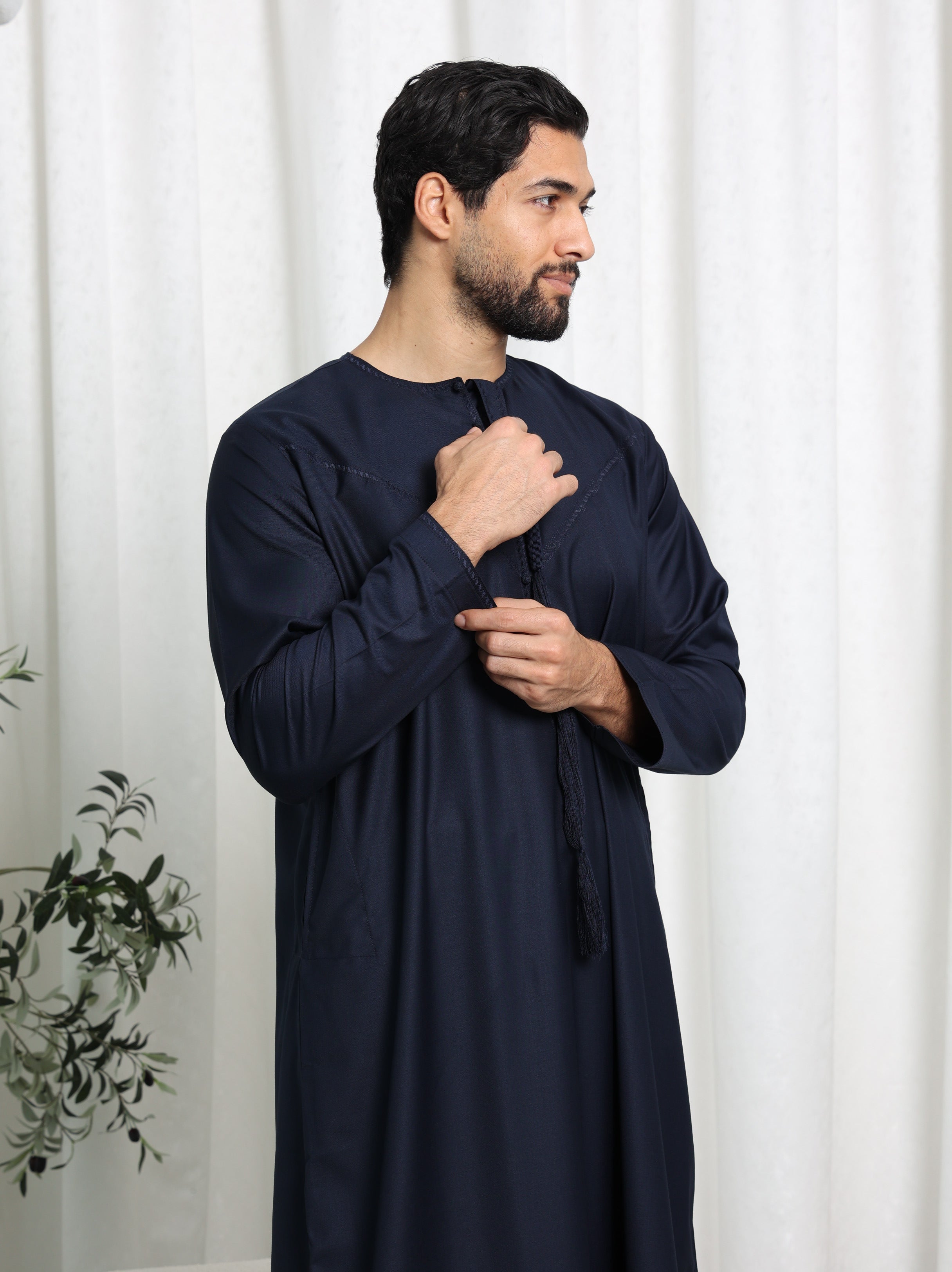 Premium Navy Emirati Embroidered Thobe