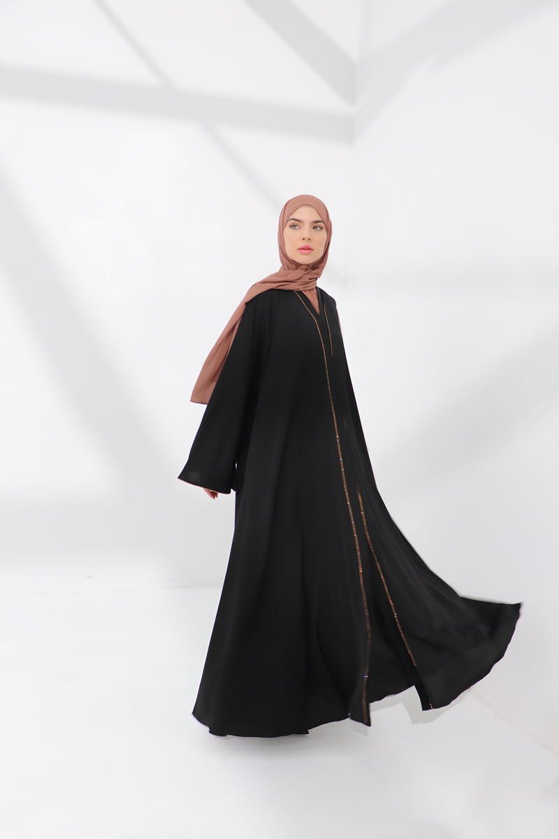 Black Embellished Umbrella Open Abaya