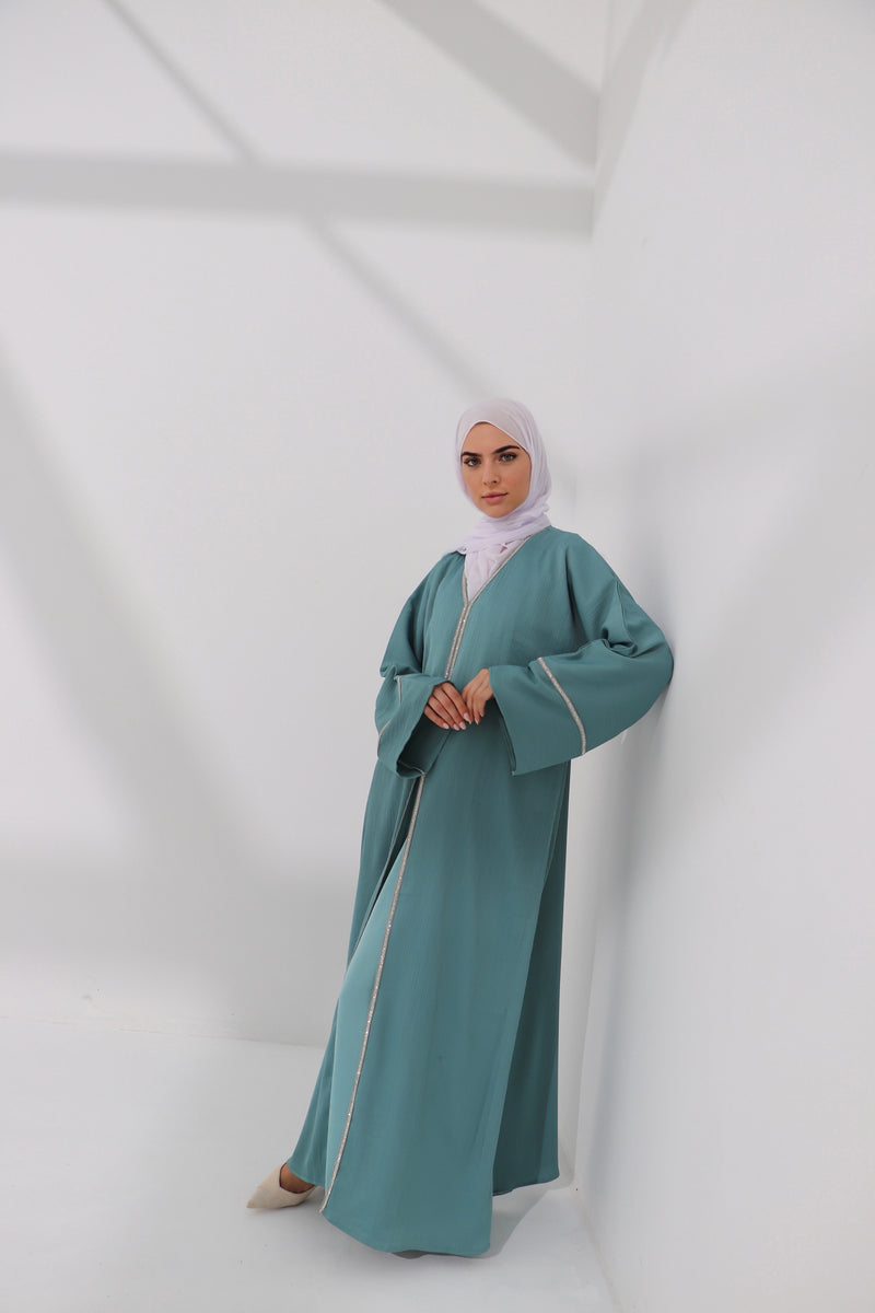 Mint Embellished Open Abaya