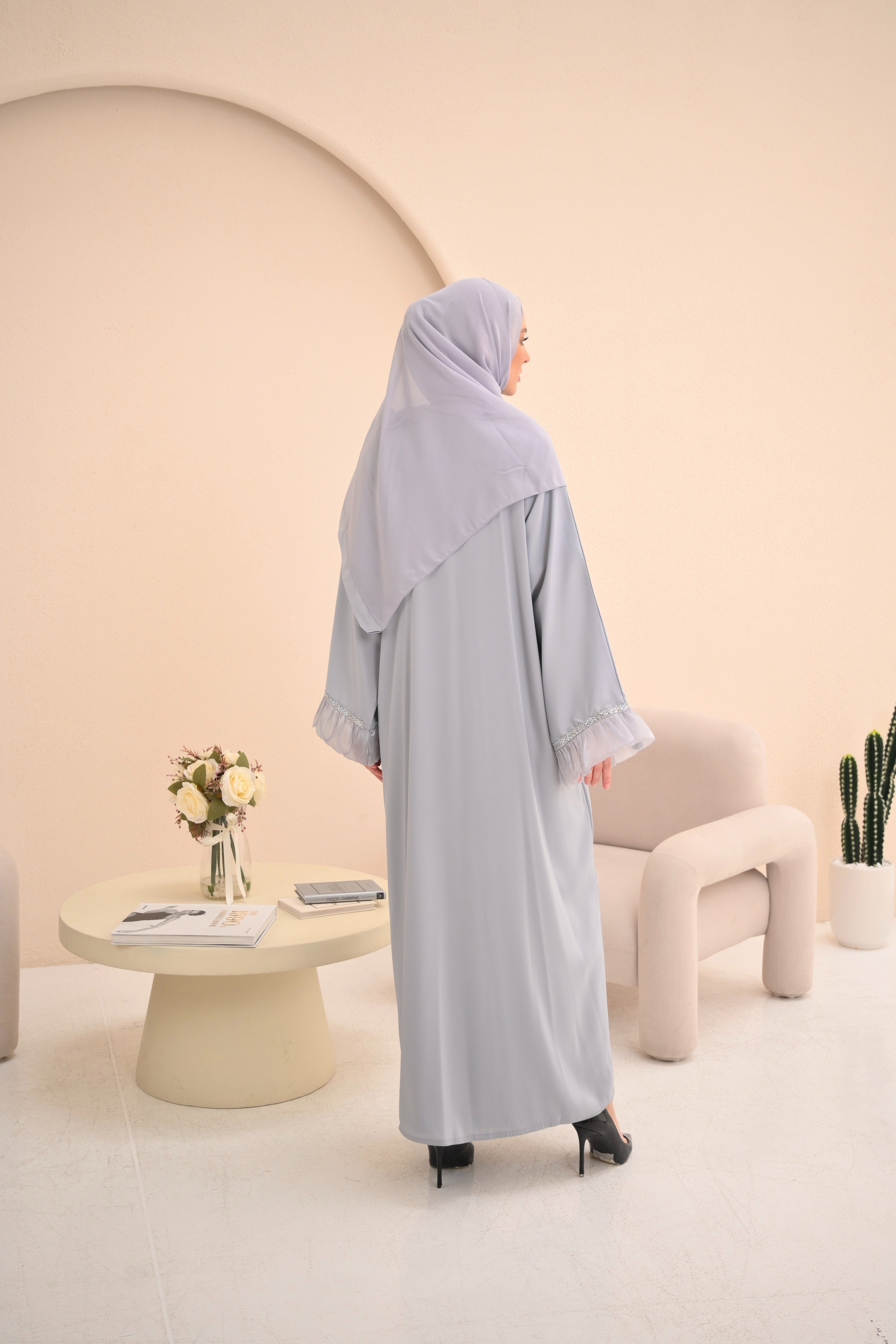 Luxury Grey Organza Abaya