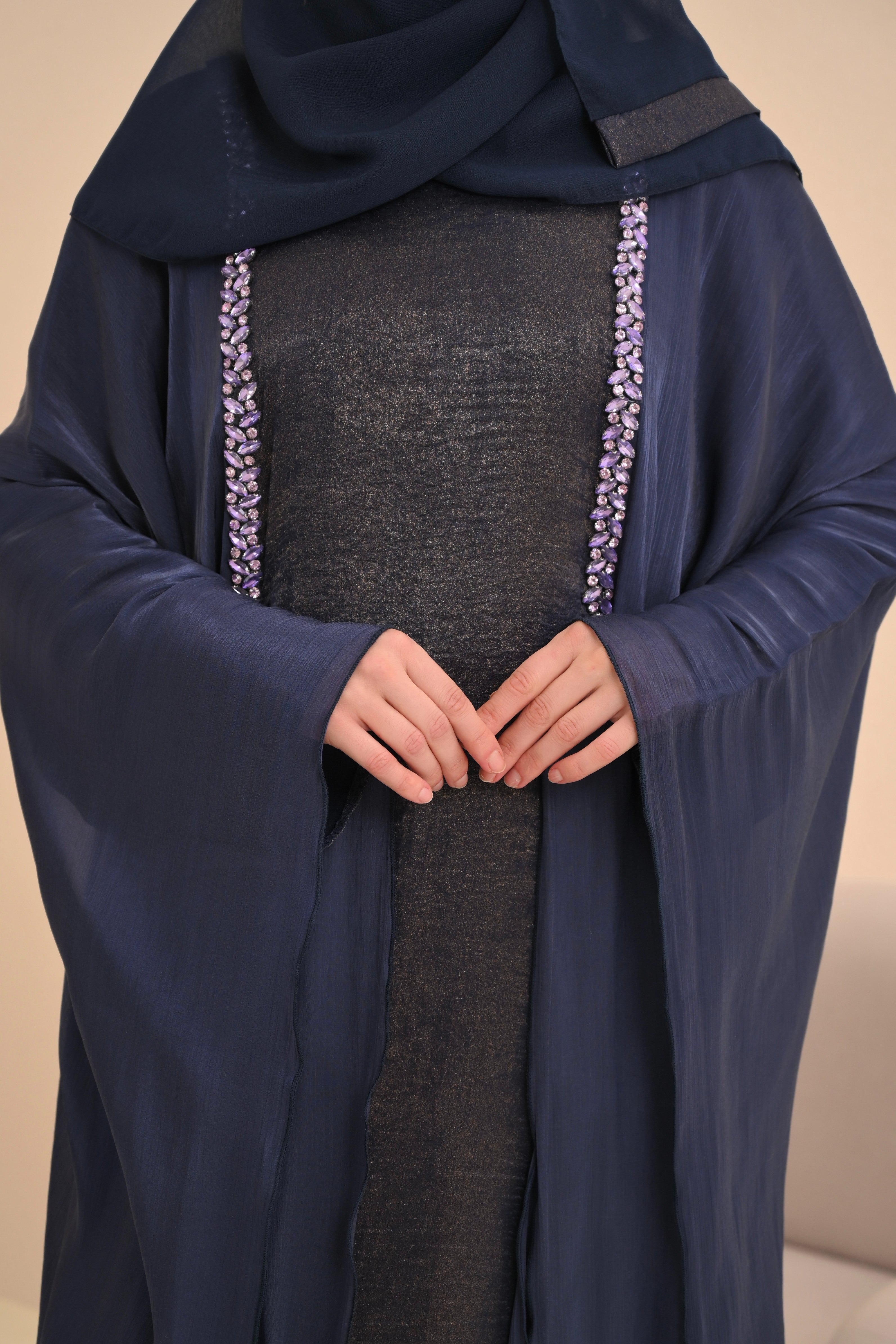Purple Navy Embellished Farasha Abaya
