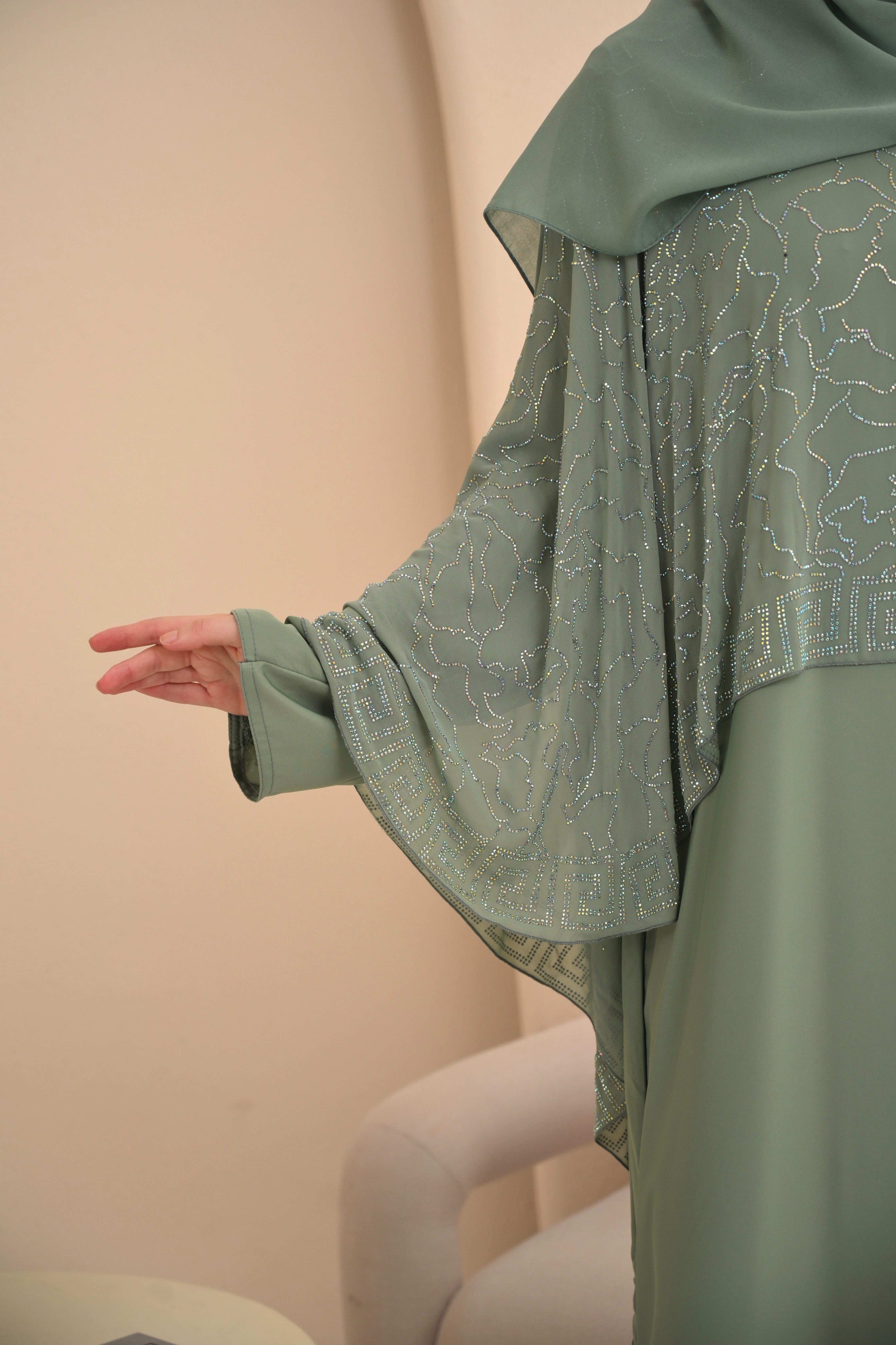 Mint Green Cape Embellished Abaya