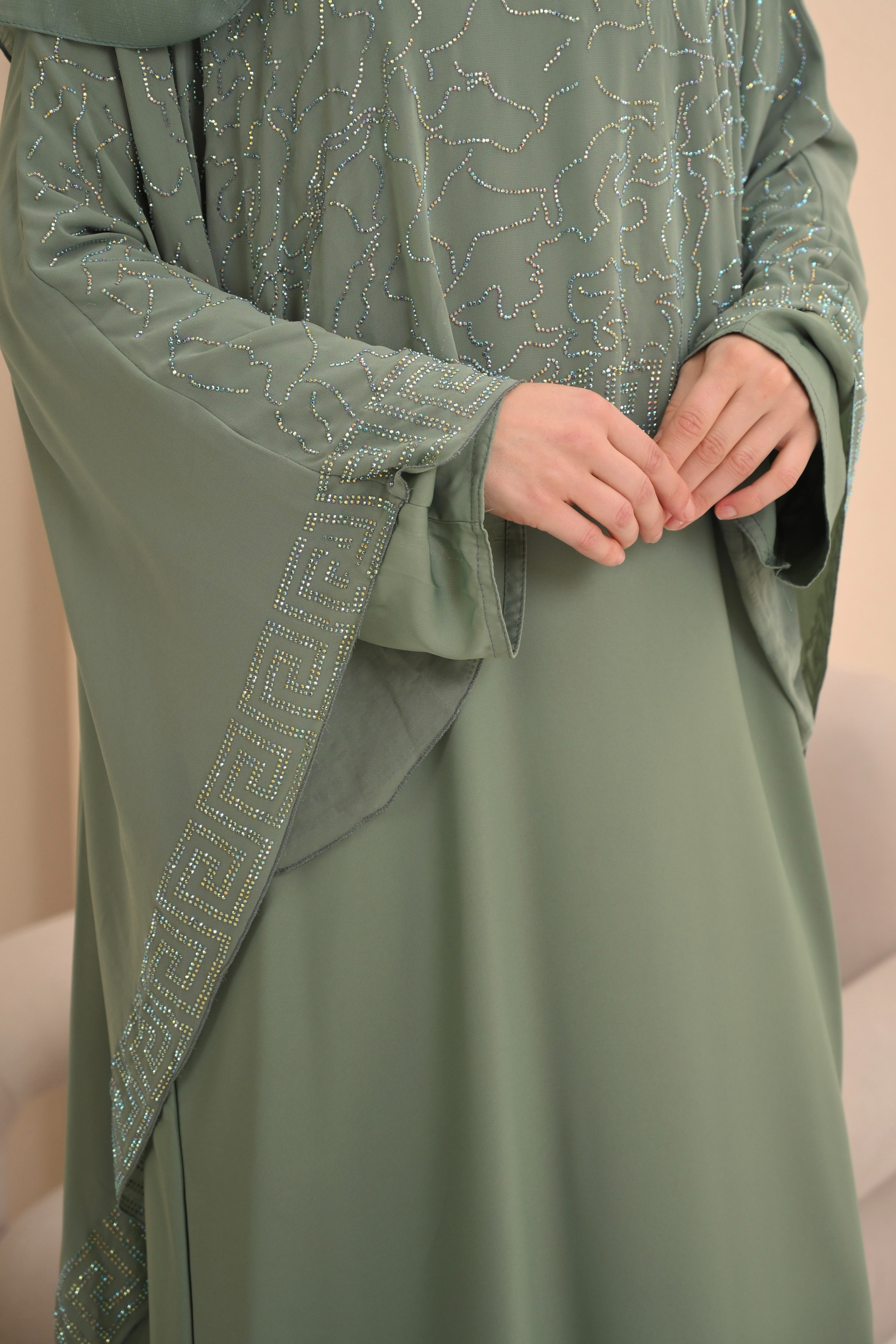 Mint Green Cape Embellished Abaya