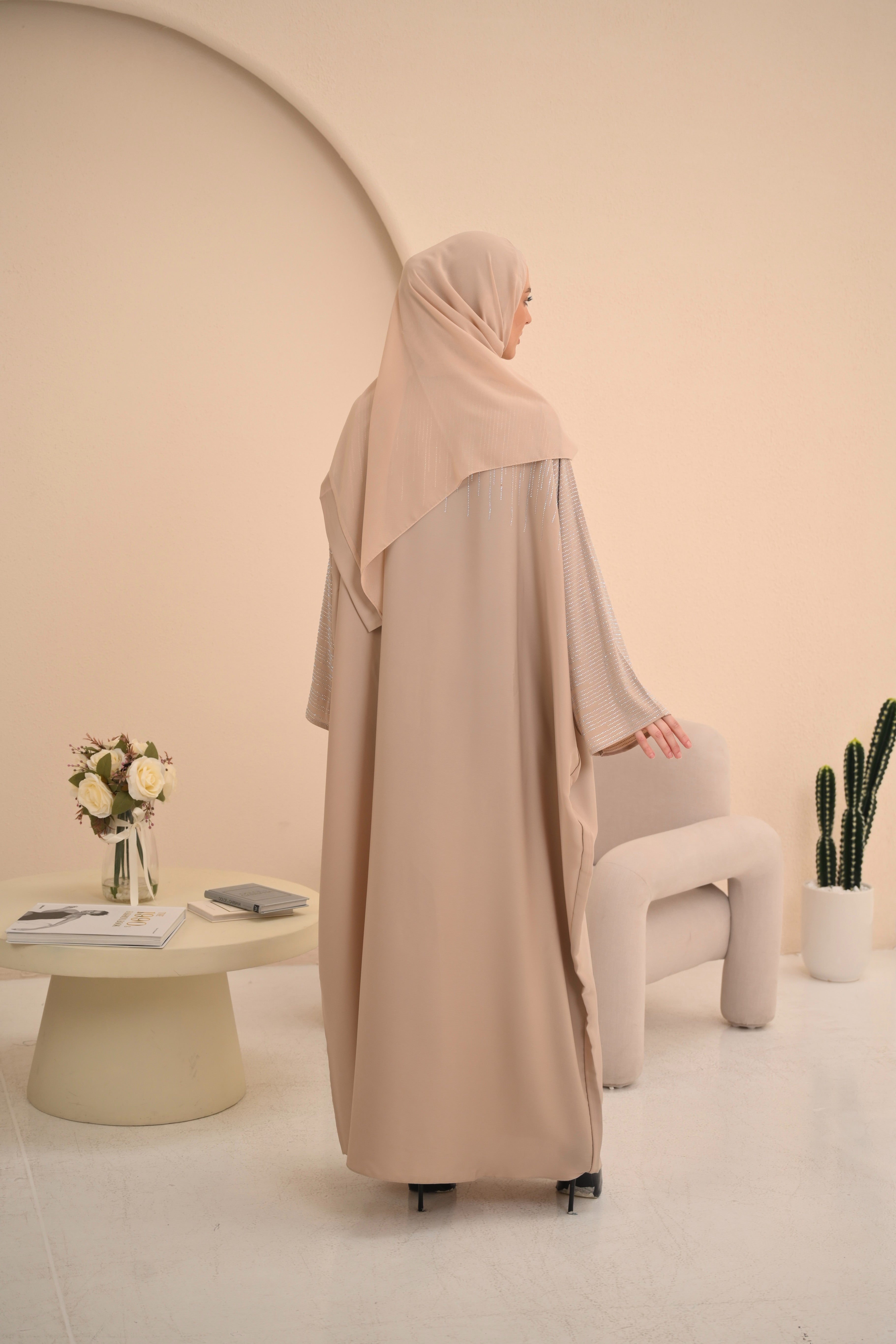 Nude Beige Embellished Farasha