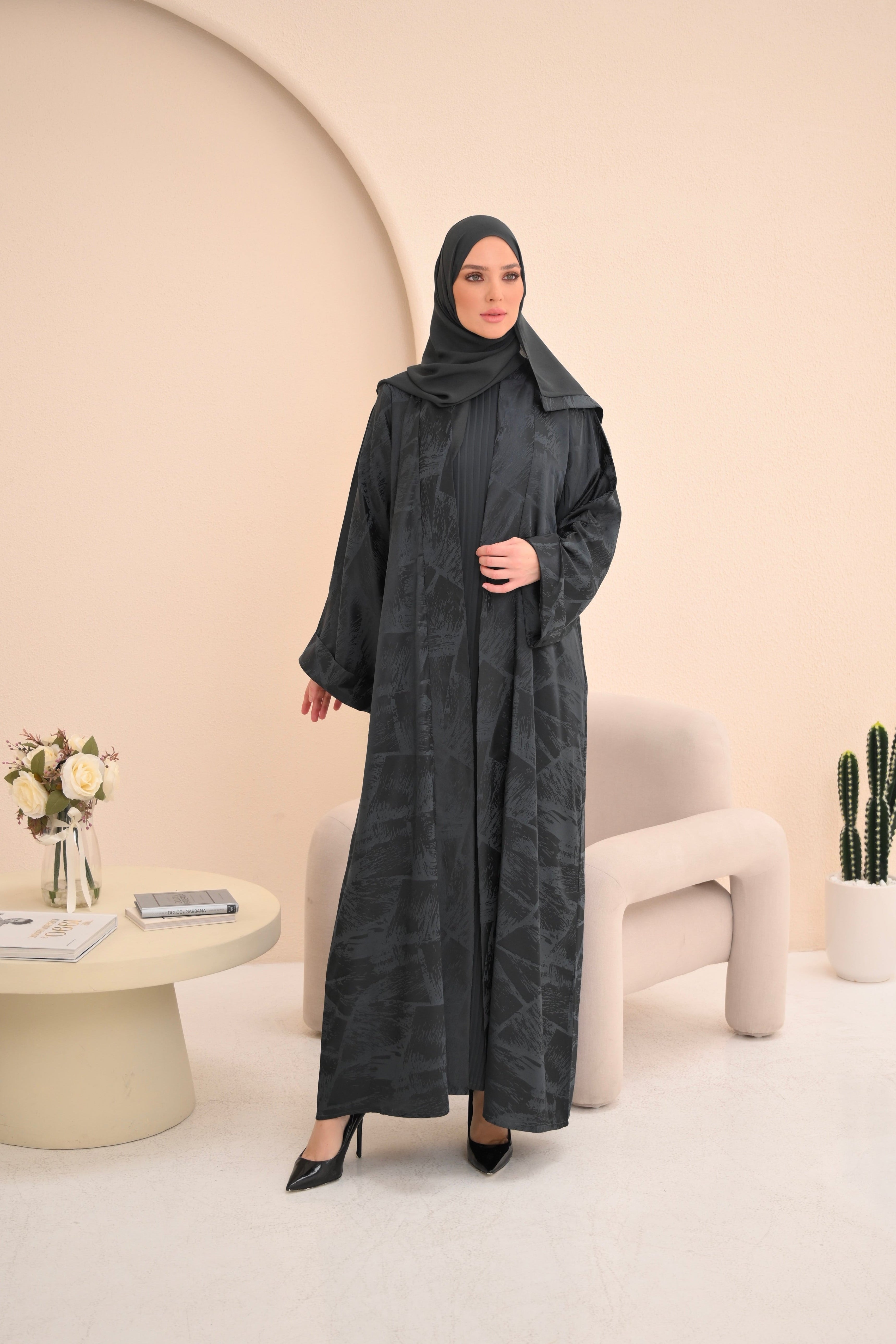 Grey Jacquard Abaya