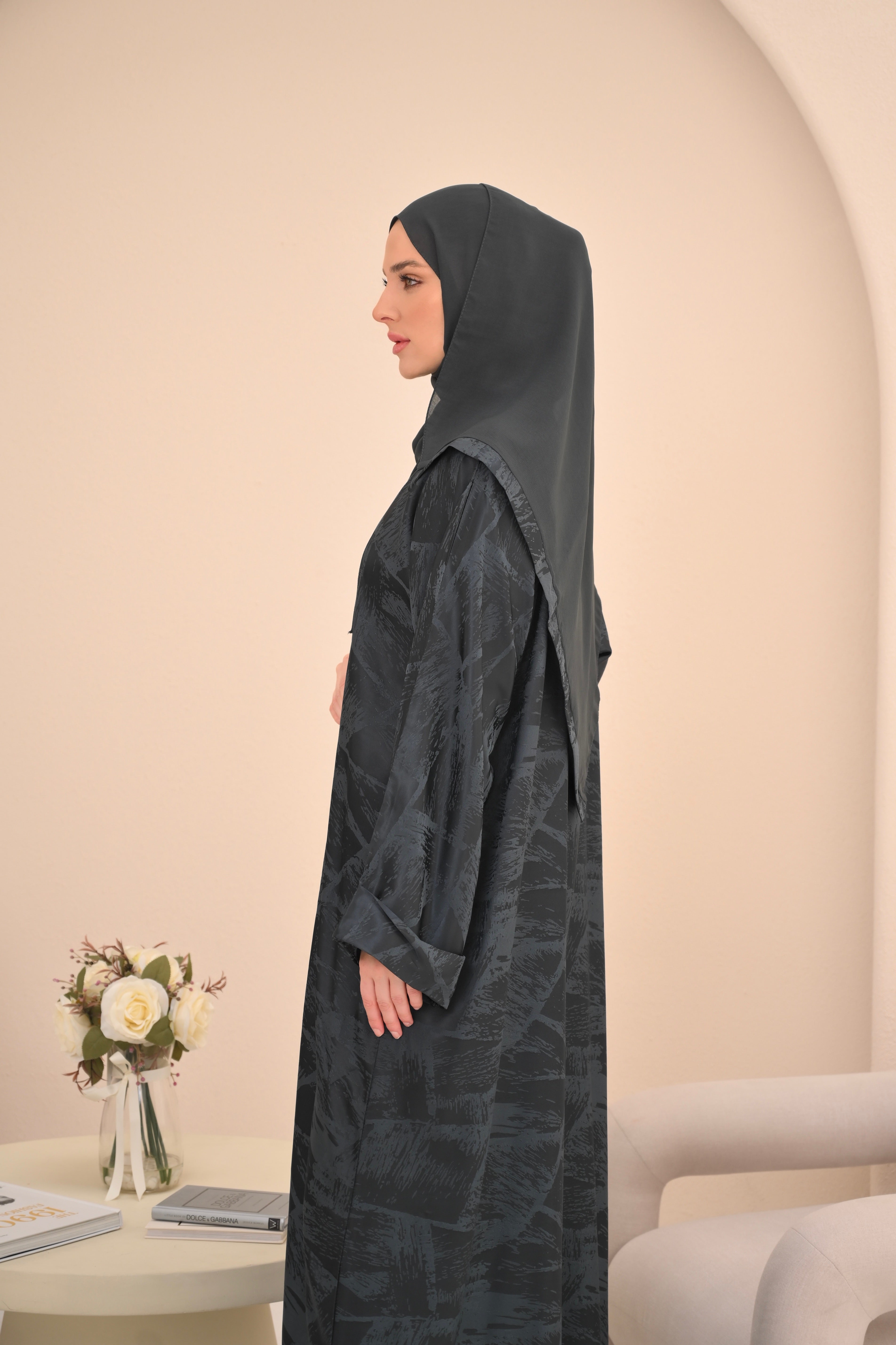 Grey Jacquard Abaya