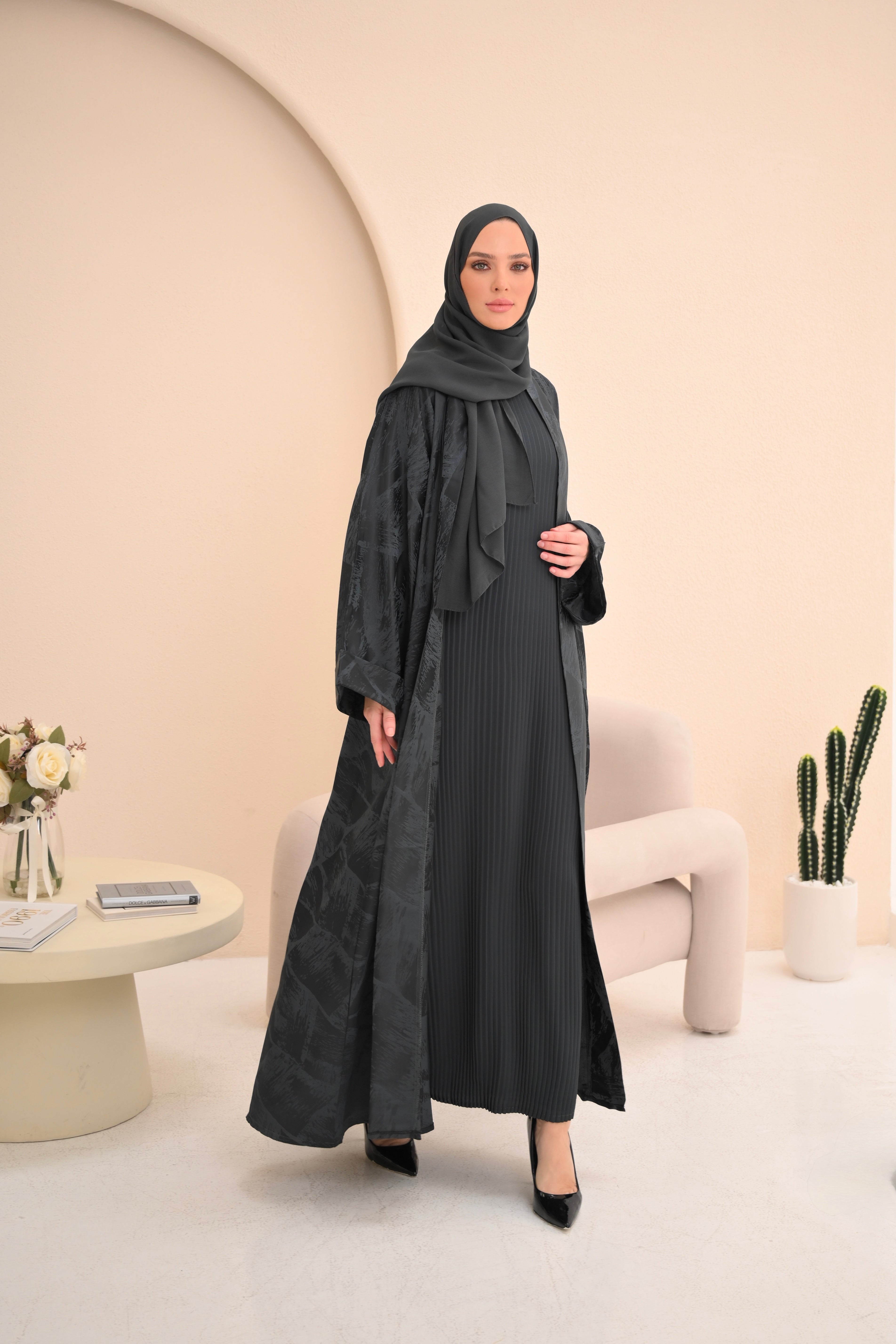 Grey Jacquard Abaya