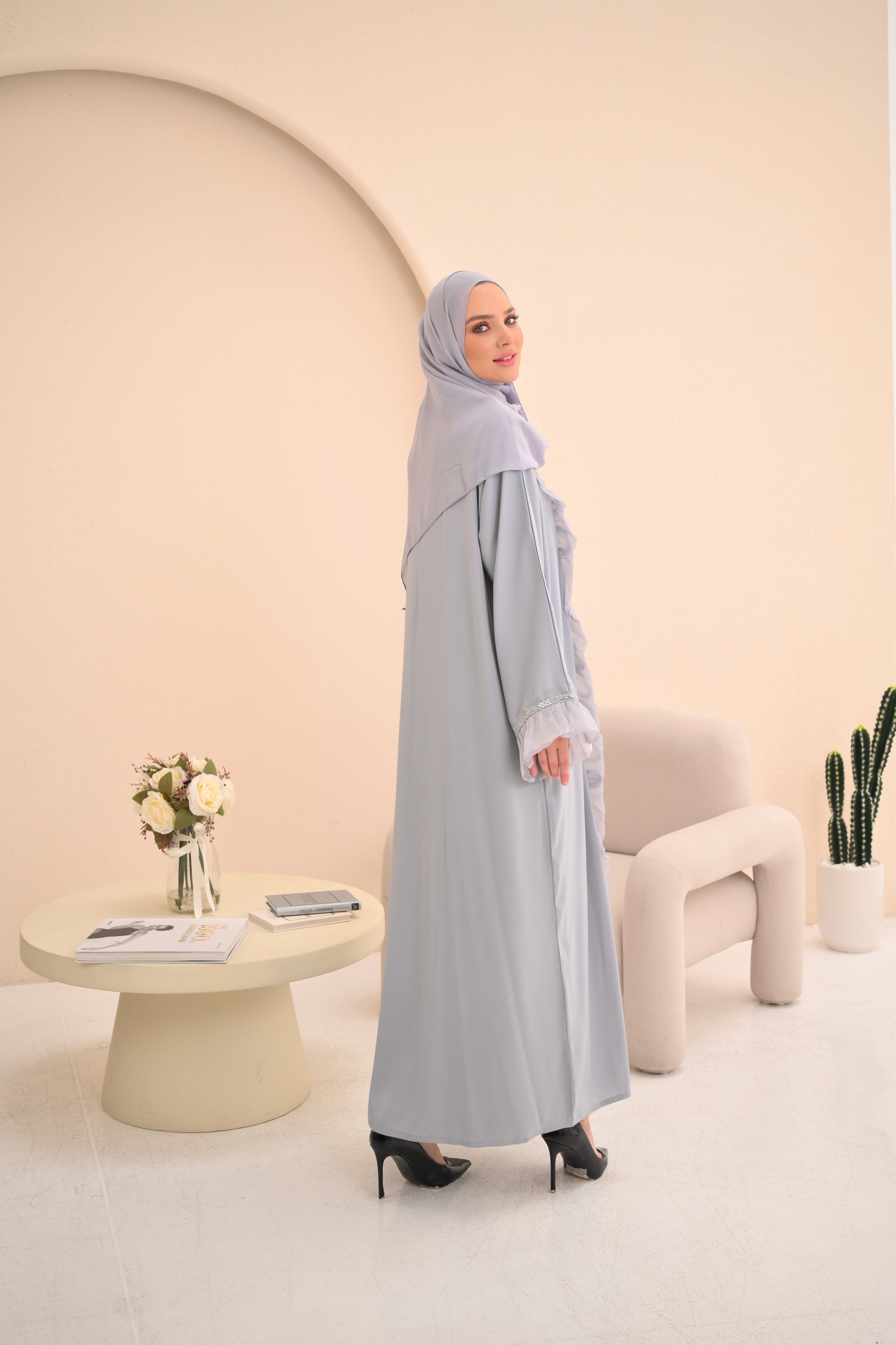 Luxury Grey Organza Abaya
