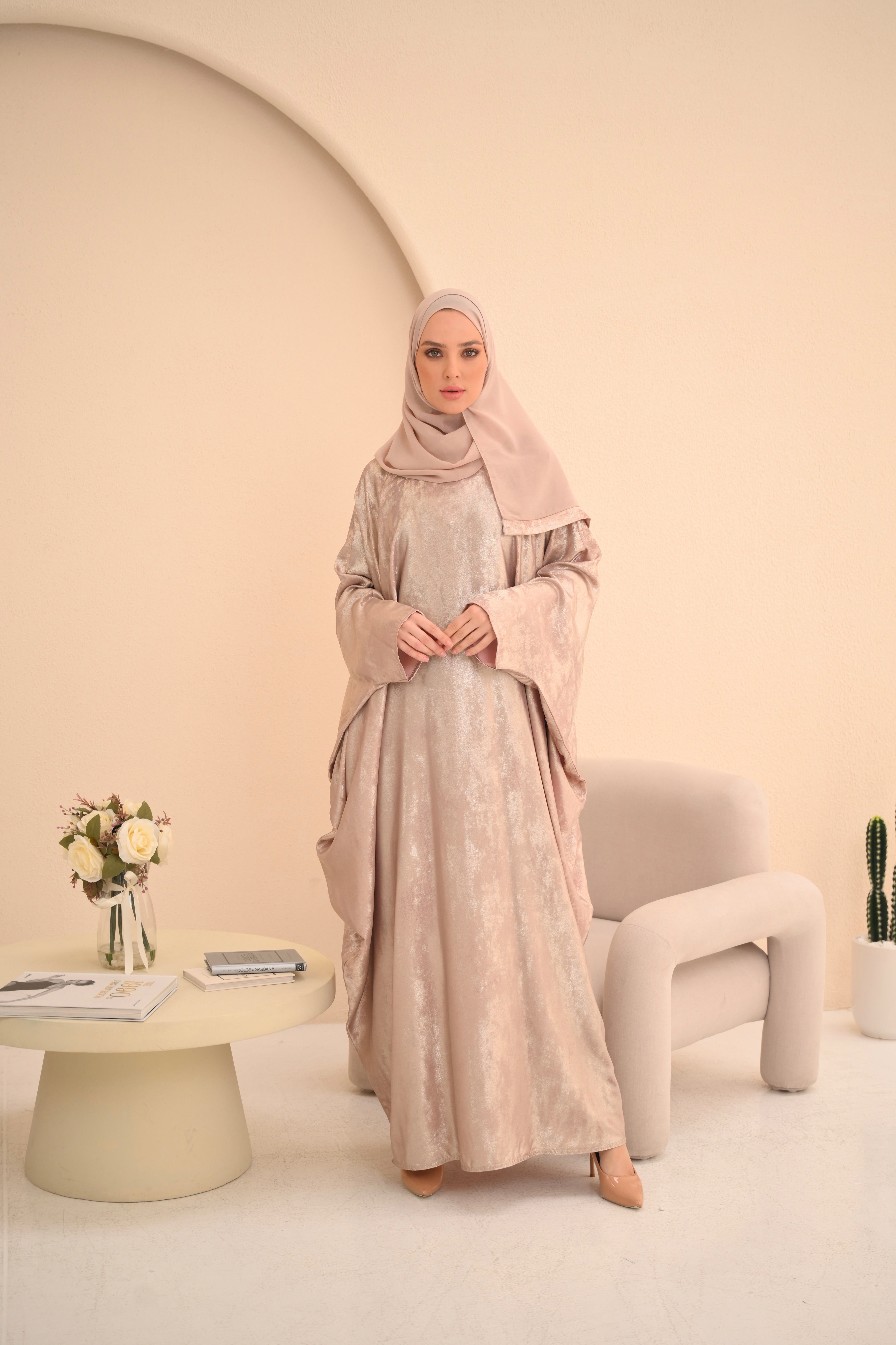 Girls Pink Textured Farasha Abaya