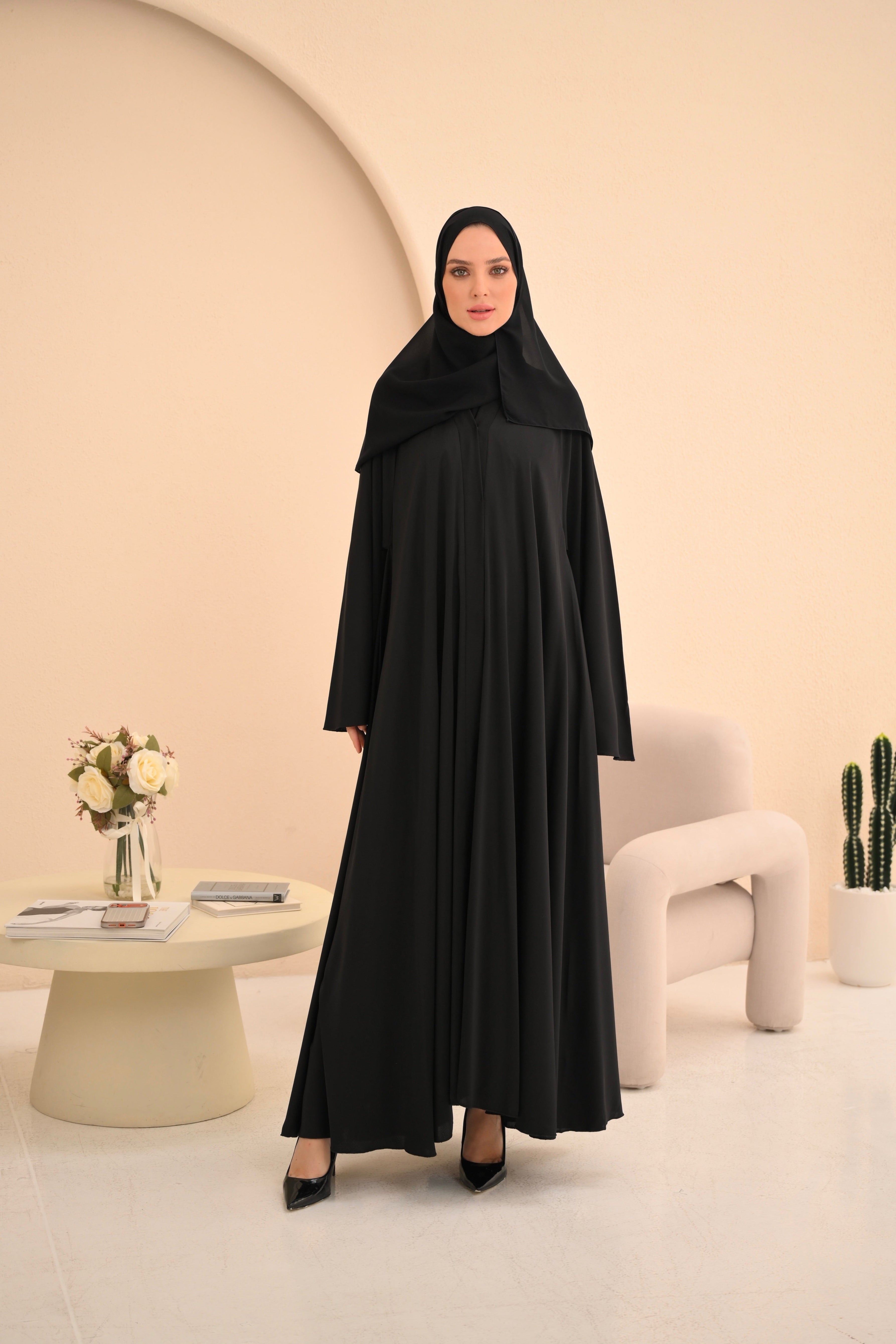 Black Open Buttoned Umbrella Abaya