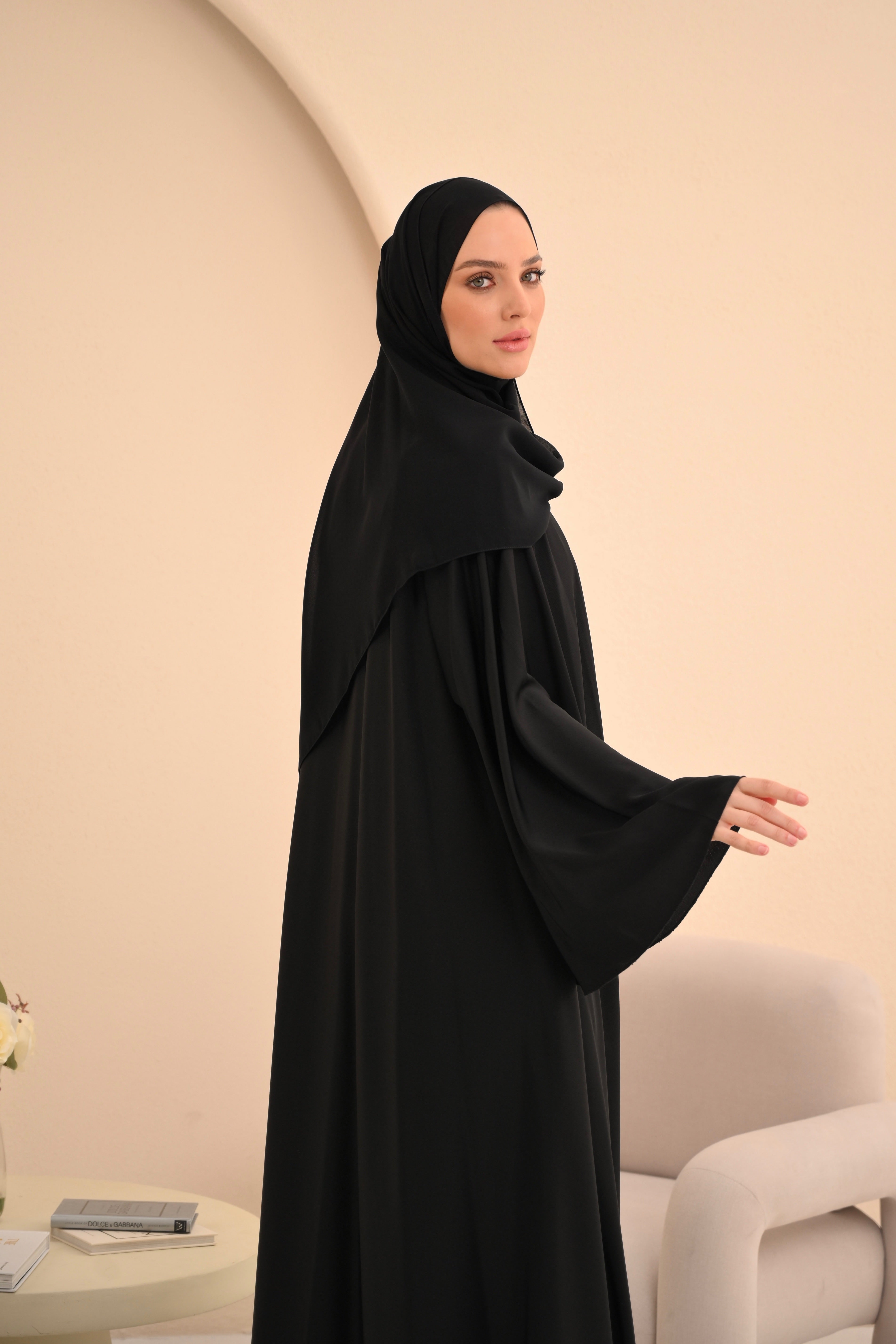 Black Open Buttoned Umbrella Abaya