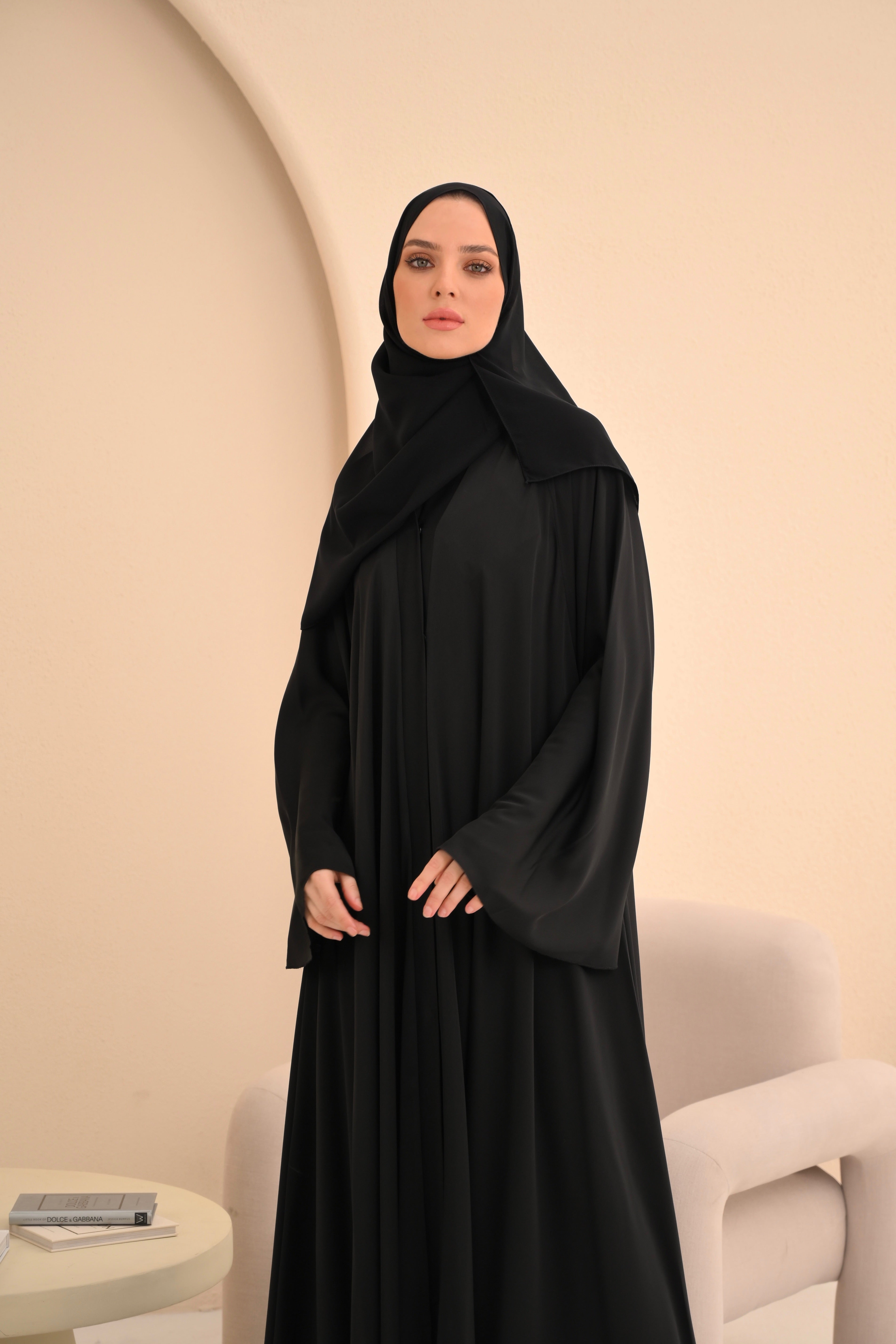Black Open Buttoned Umbrella Abaya