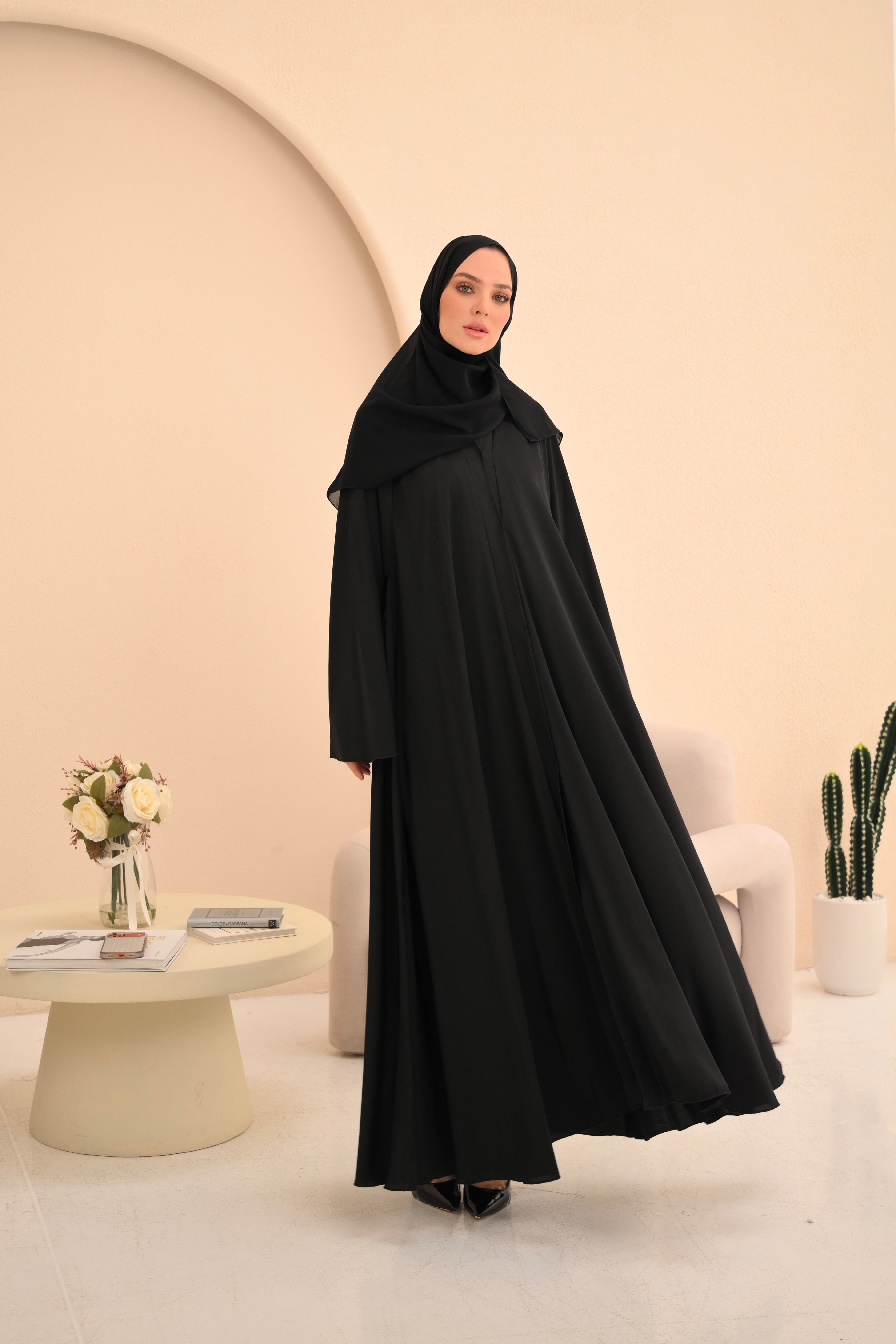Black Open Buttoned Umbrella Abaya