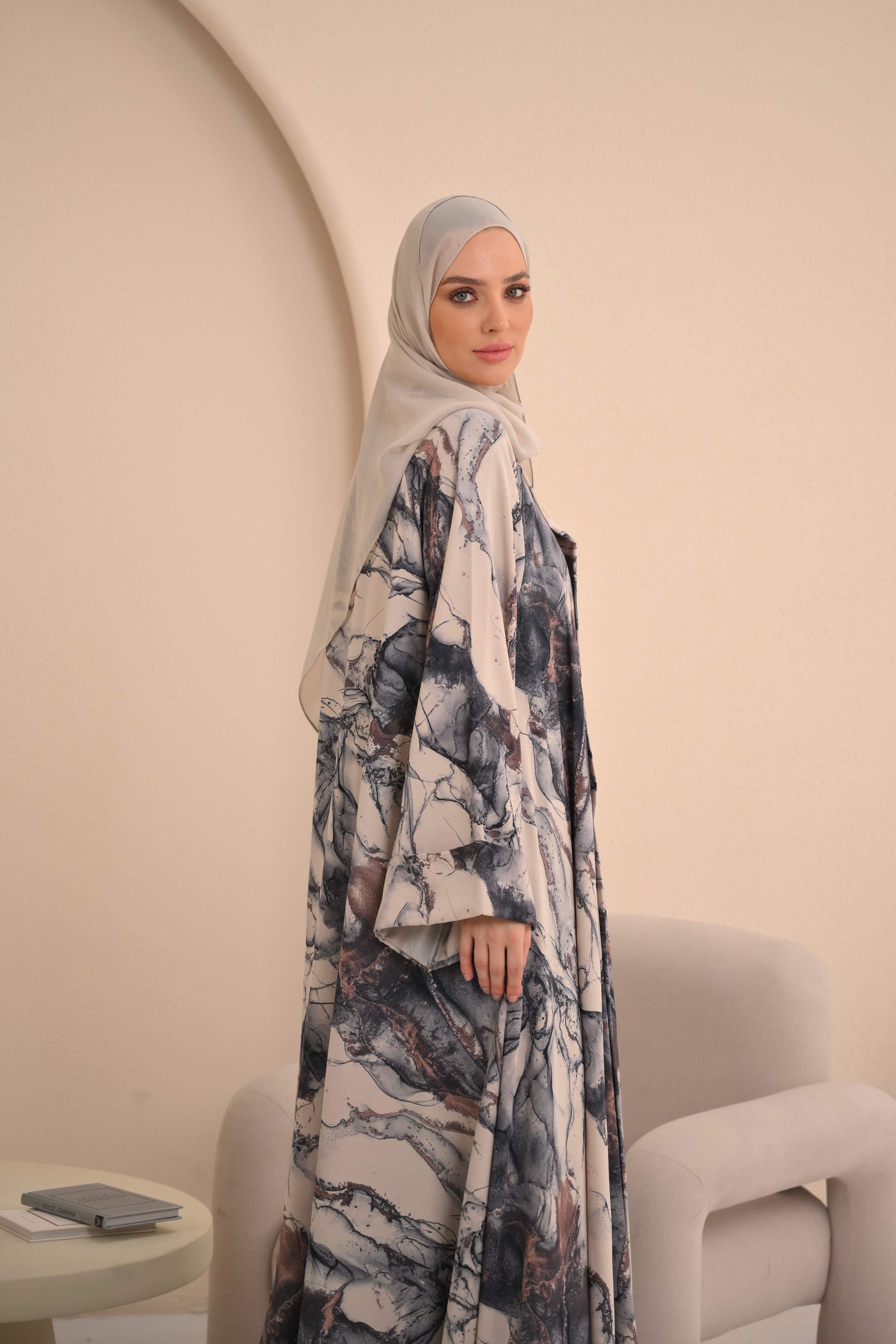 Marble Print Button Abaya