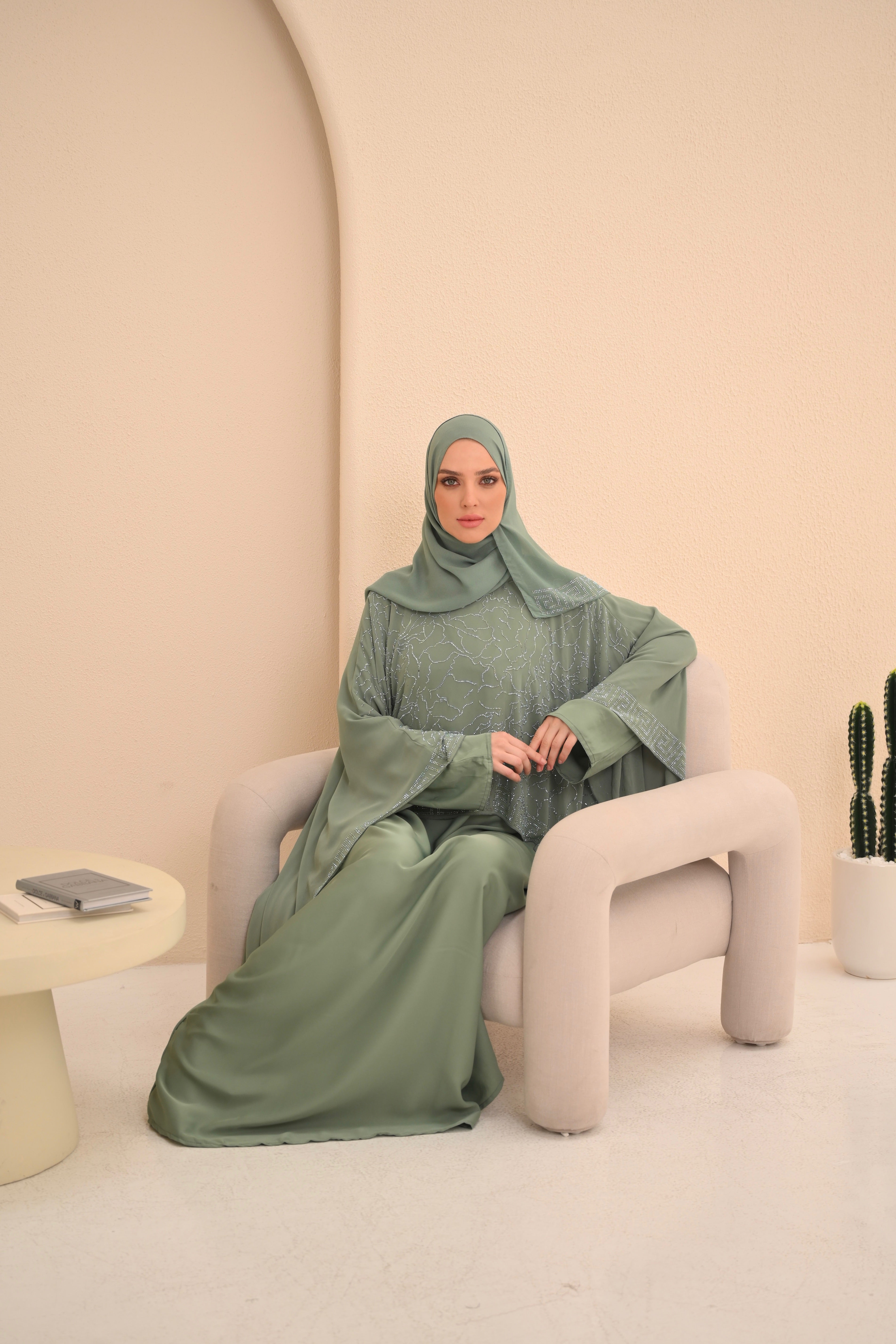 Mint Green Cape Embellished Abaya