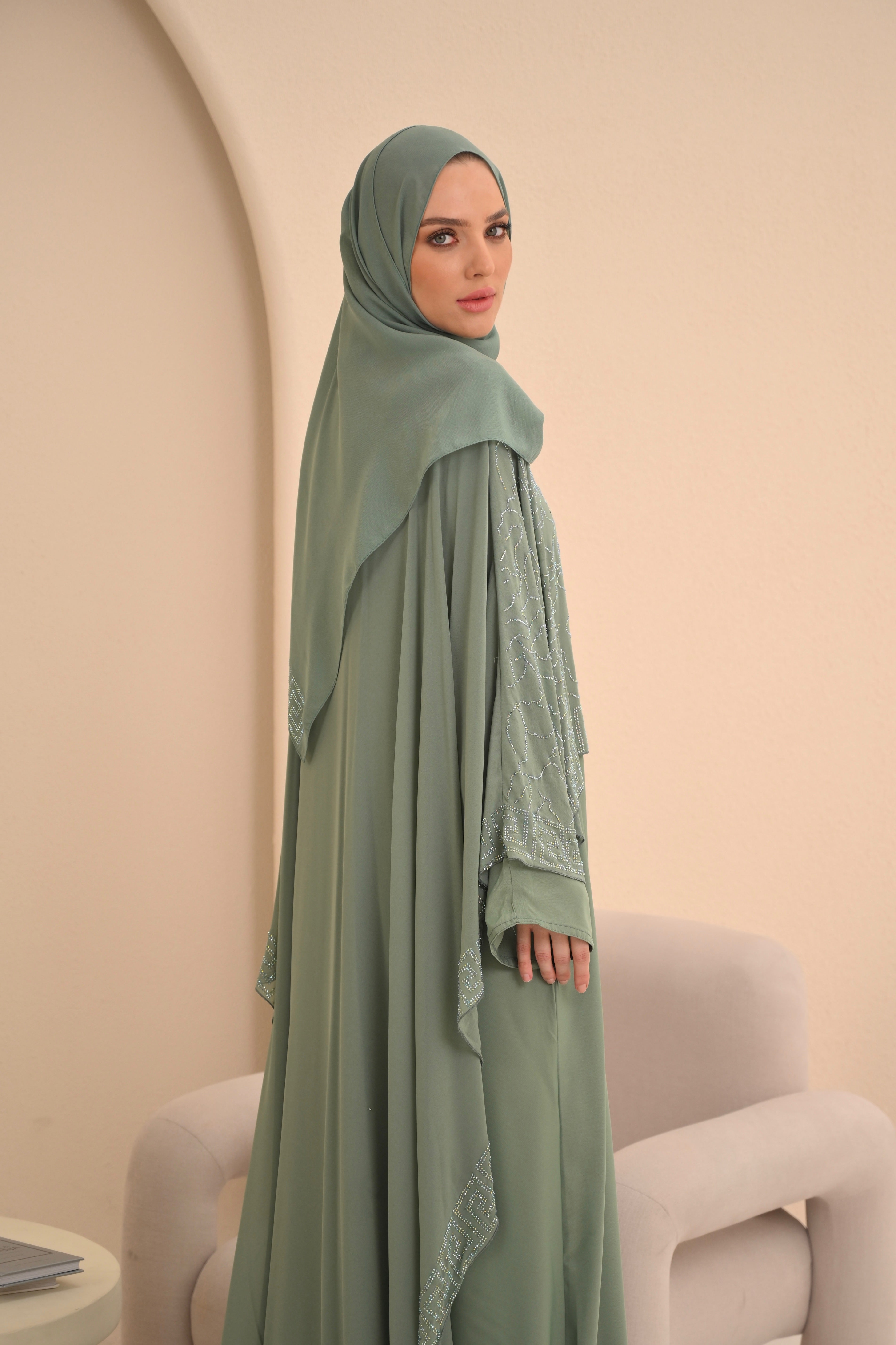 Mint Green Cape Embellished Abaya