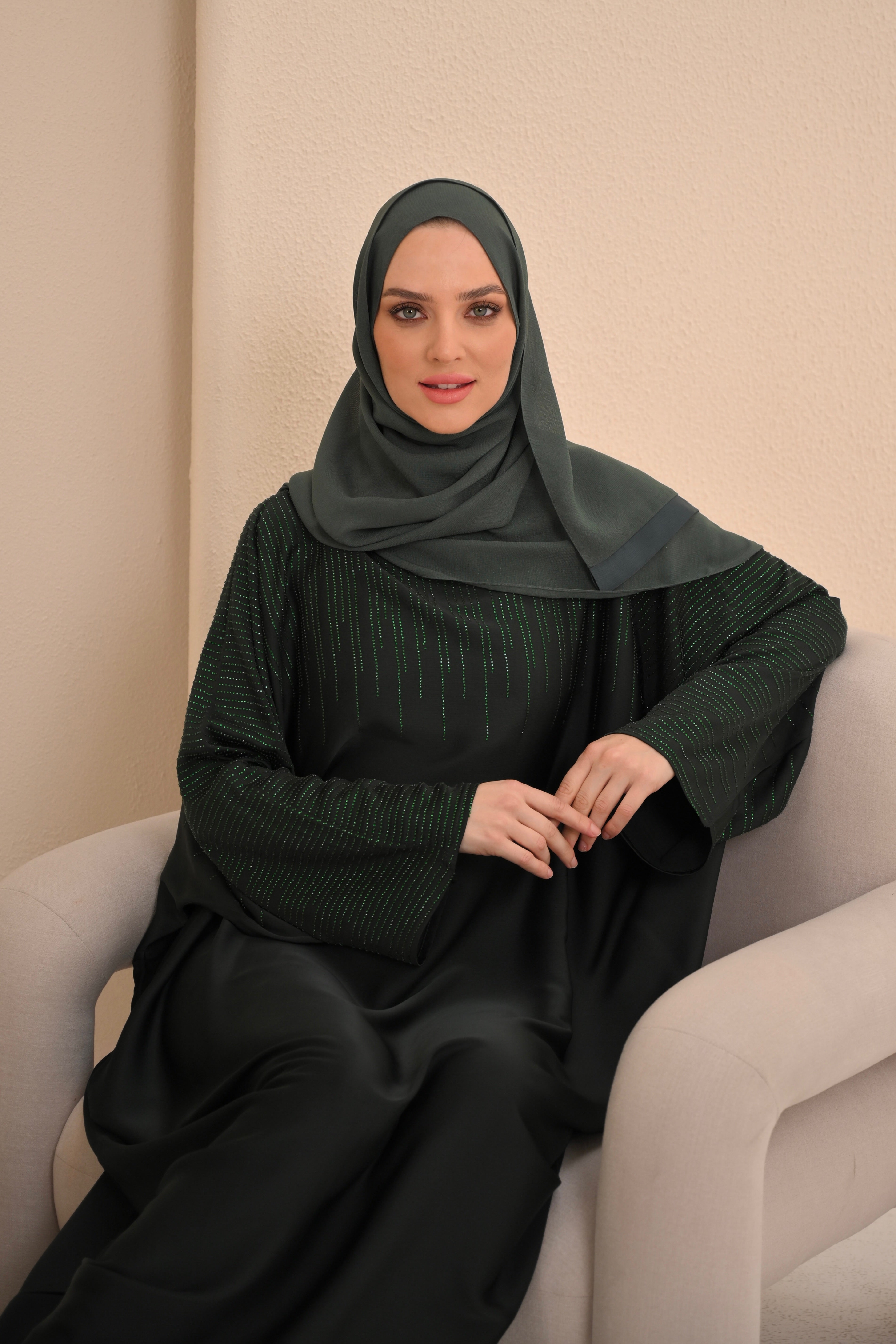 Forest Green Embellished Farasha