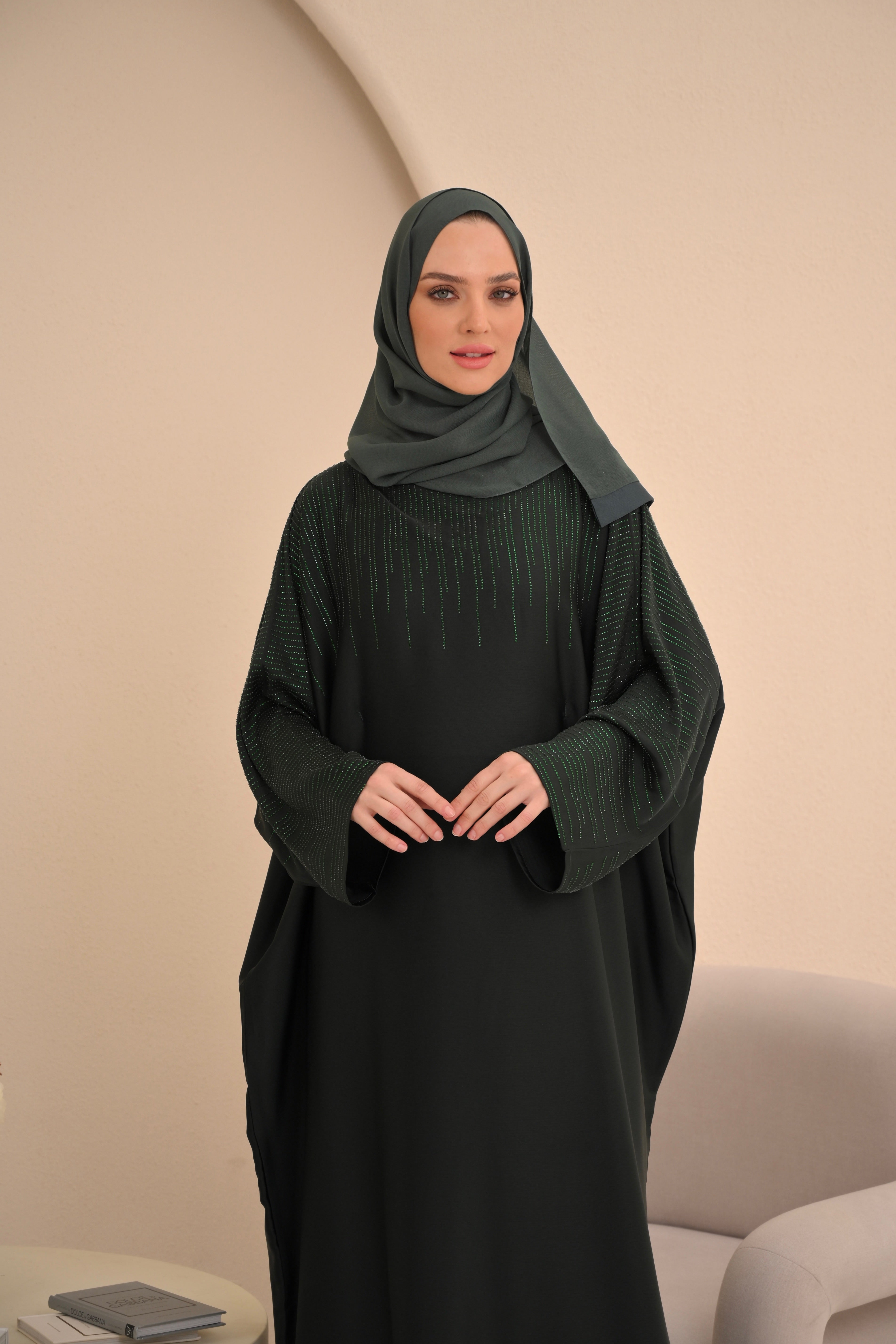 Forest Green Embellished Farasha