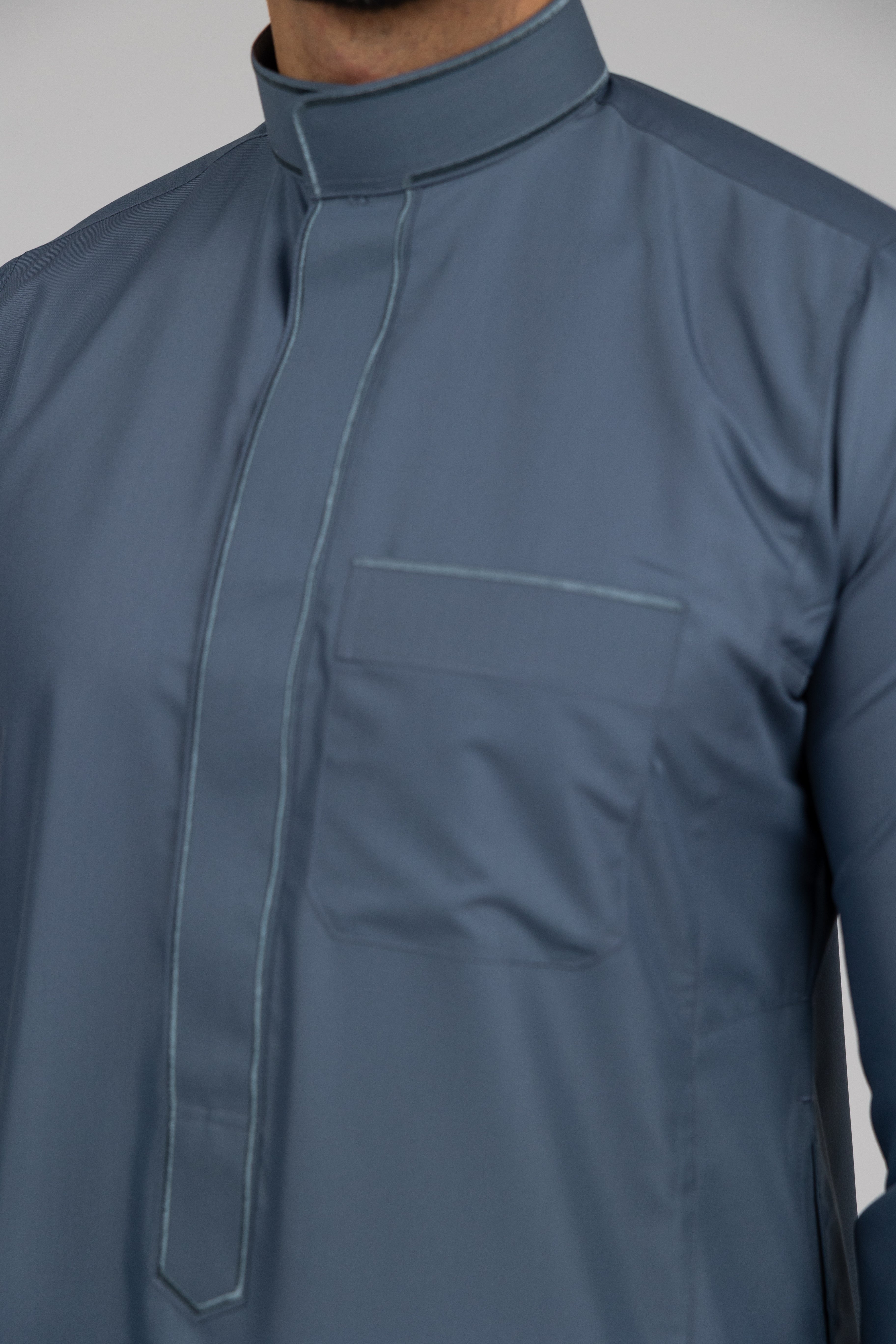 Grey Al-Aseel Embroidered Thobe