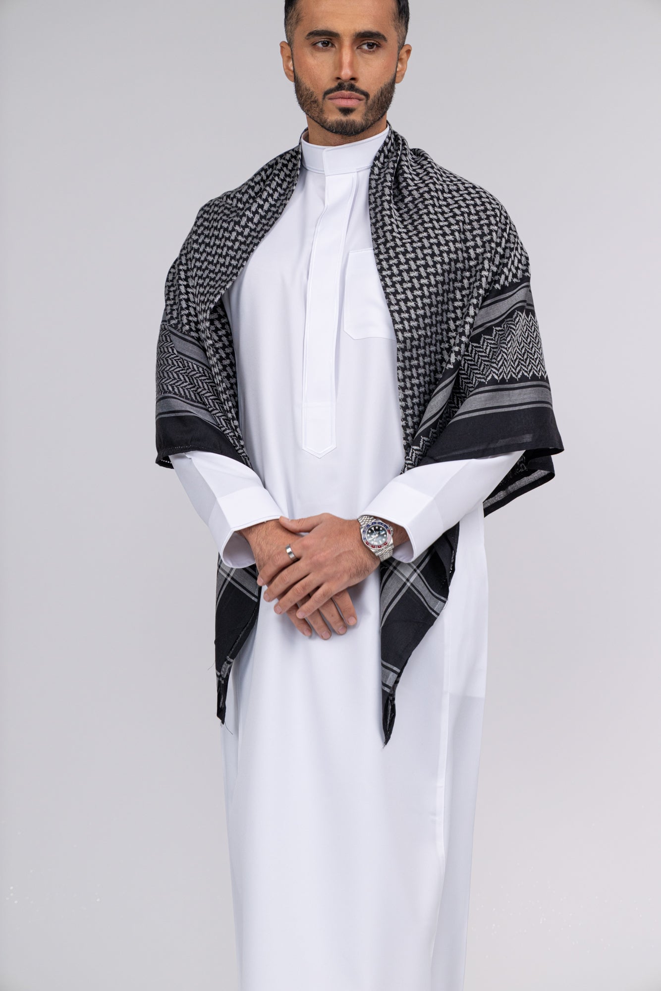 Black & Grey Arab Shemagh Headscarf