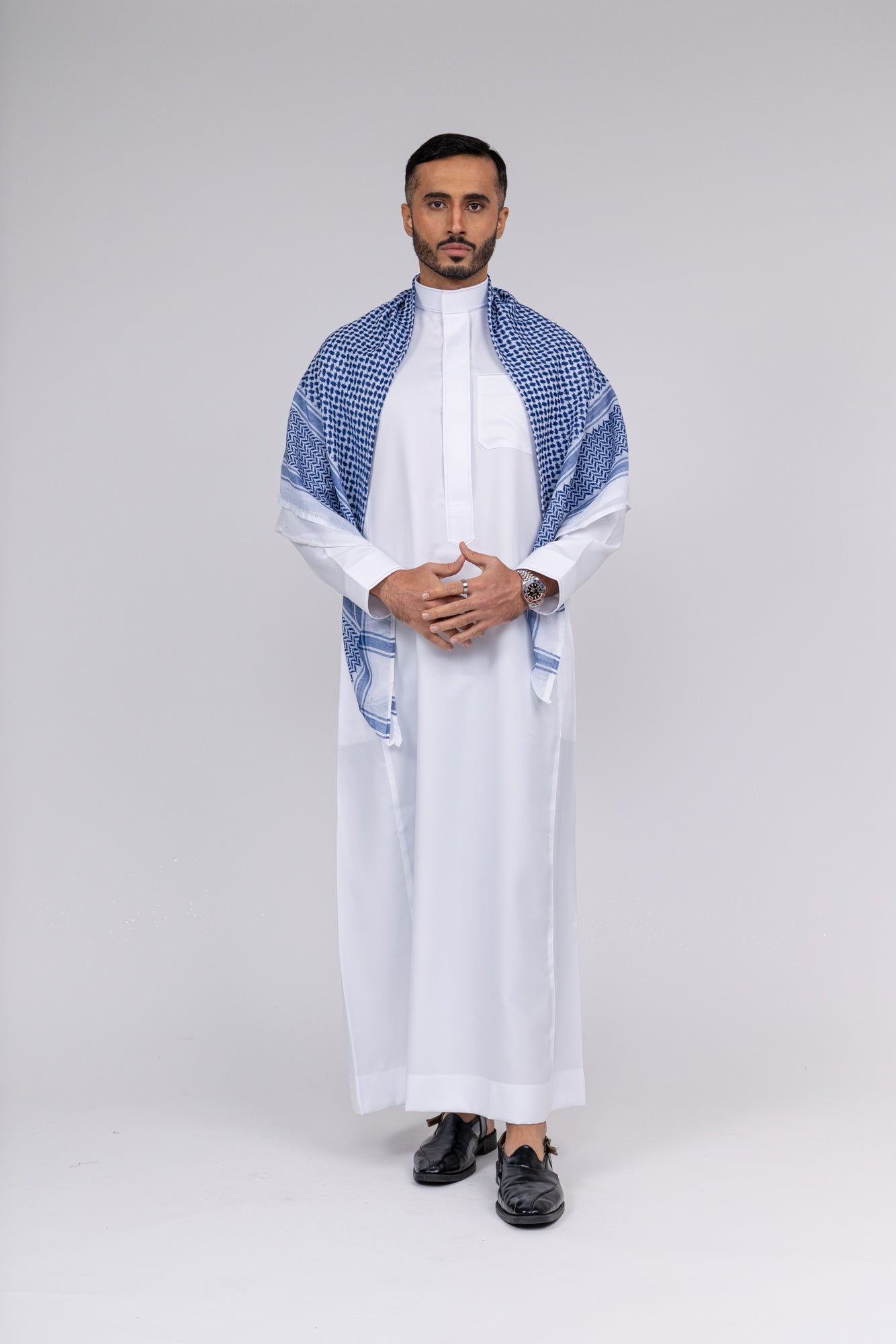 Blue and White Arab Shemagh Headscarf
