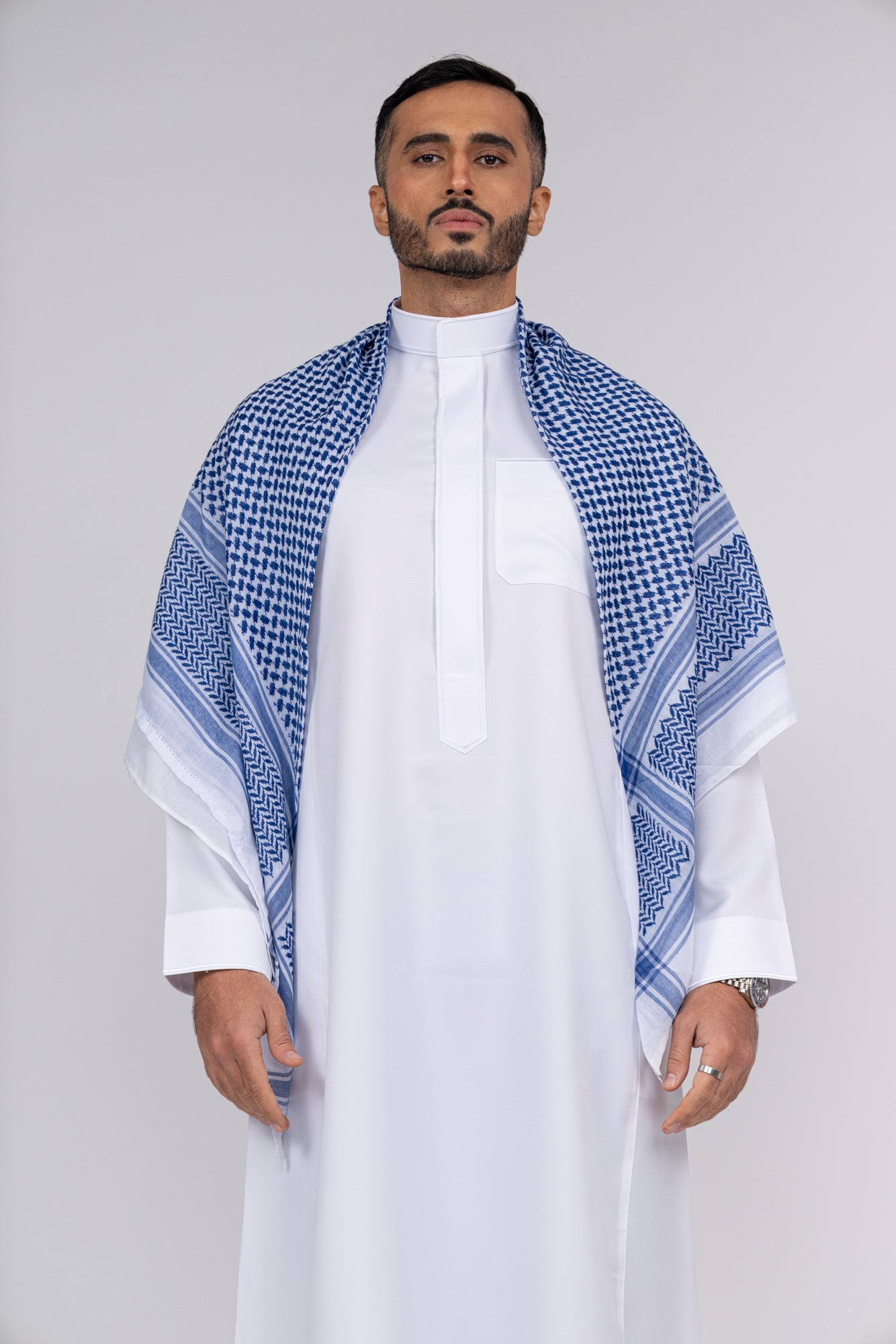 Blue and White Arab Shemagh Headscarf