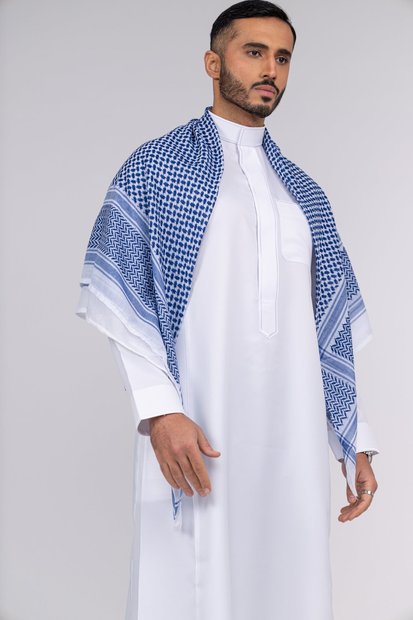 Blue and White Arab Shemagh Headscarf