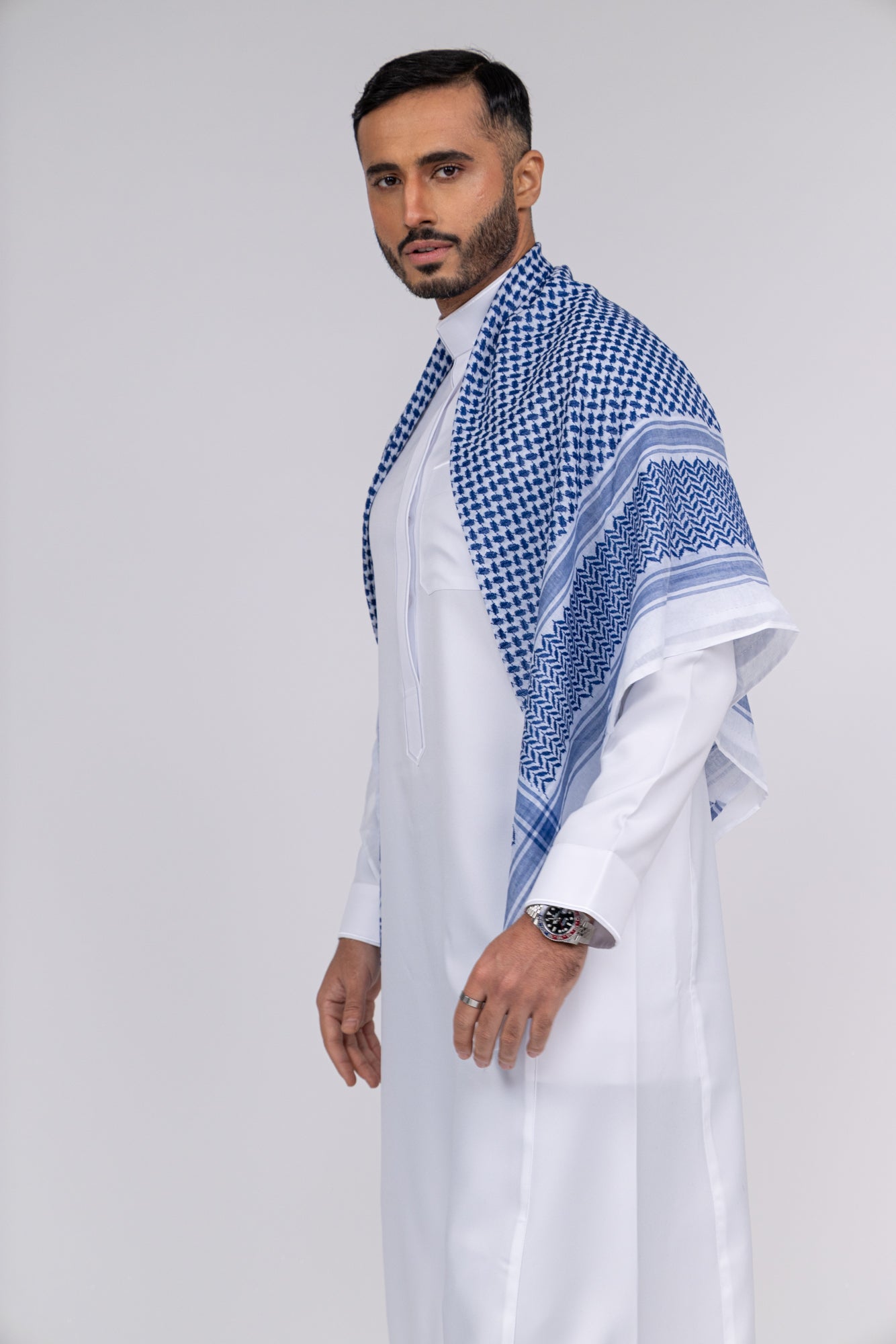Blue and White Arab Shemagh Headscarf