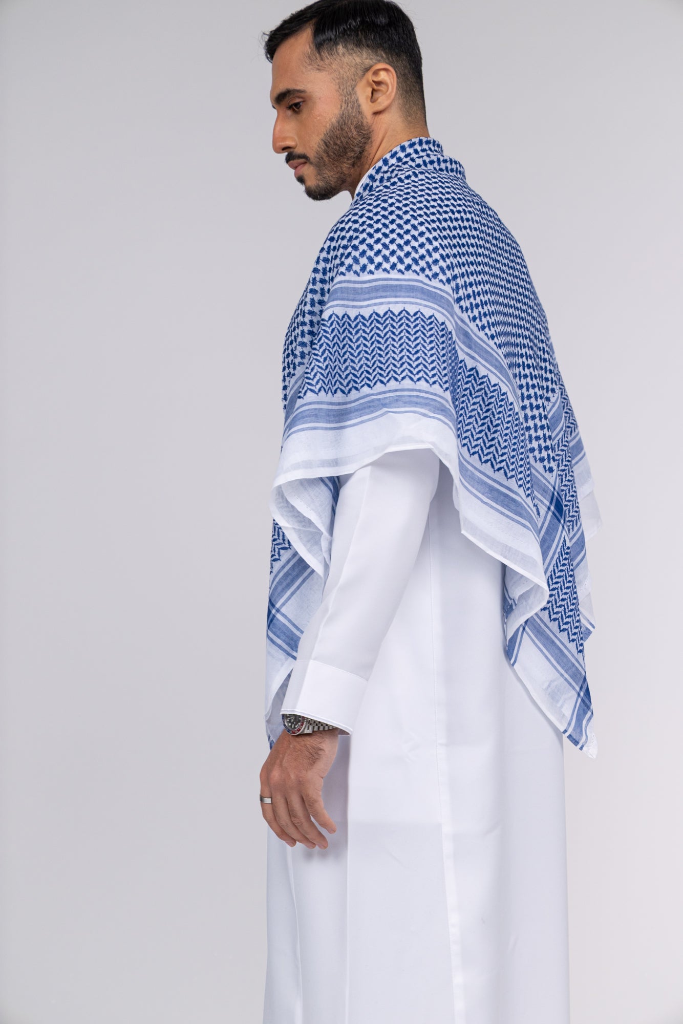 Blue and White Arab Shemagh Headscarf