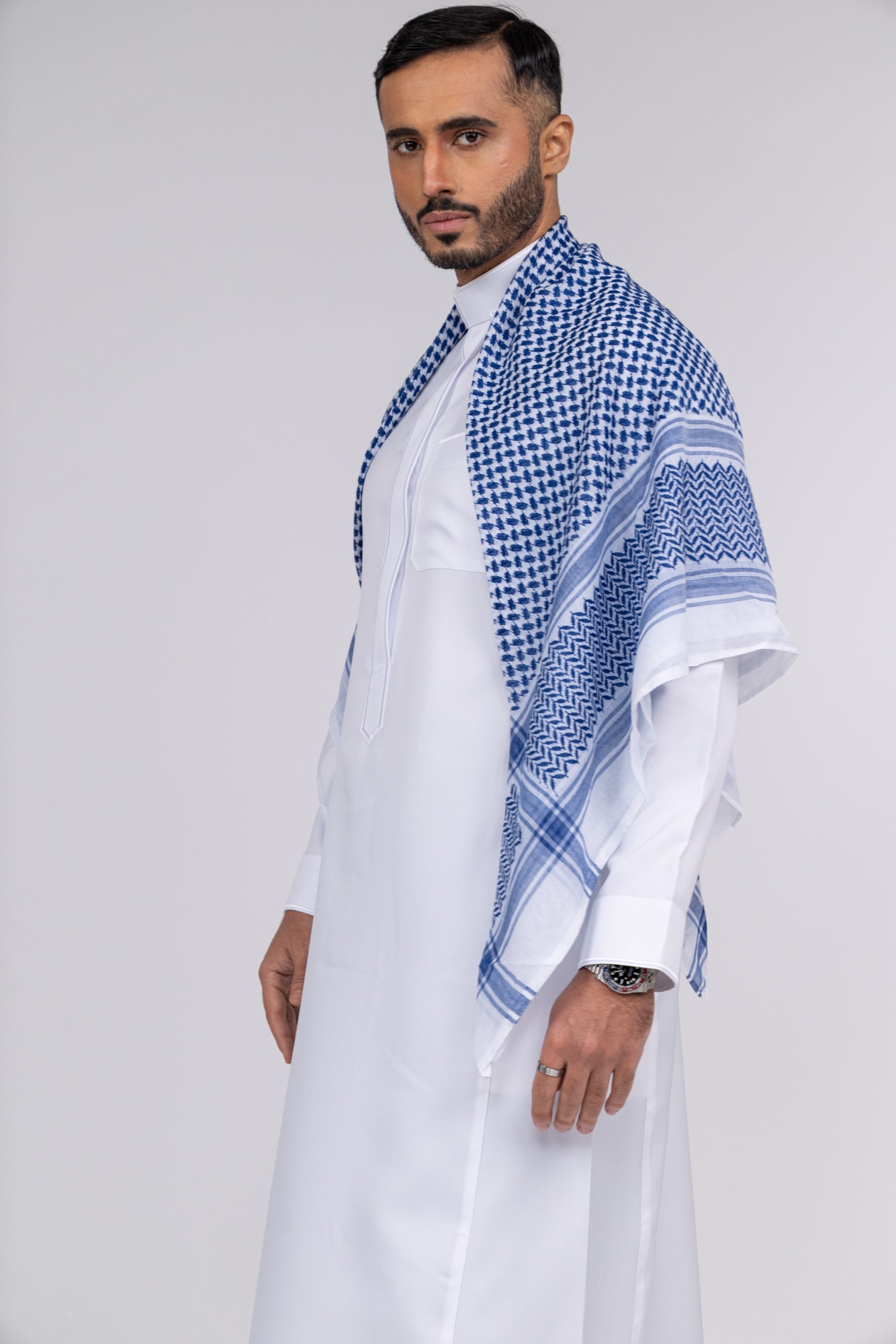 Blue and White Arab Shemagh Headscarf