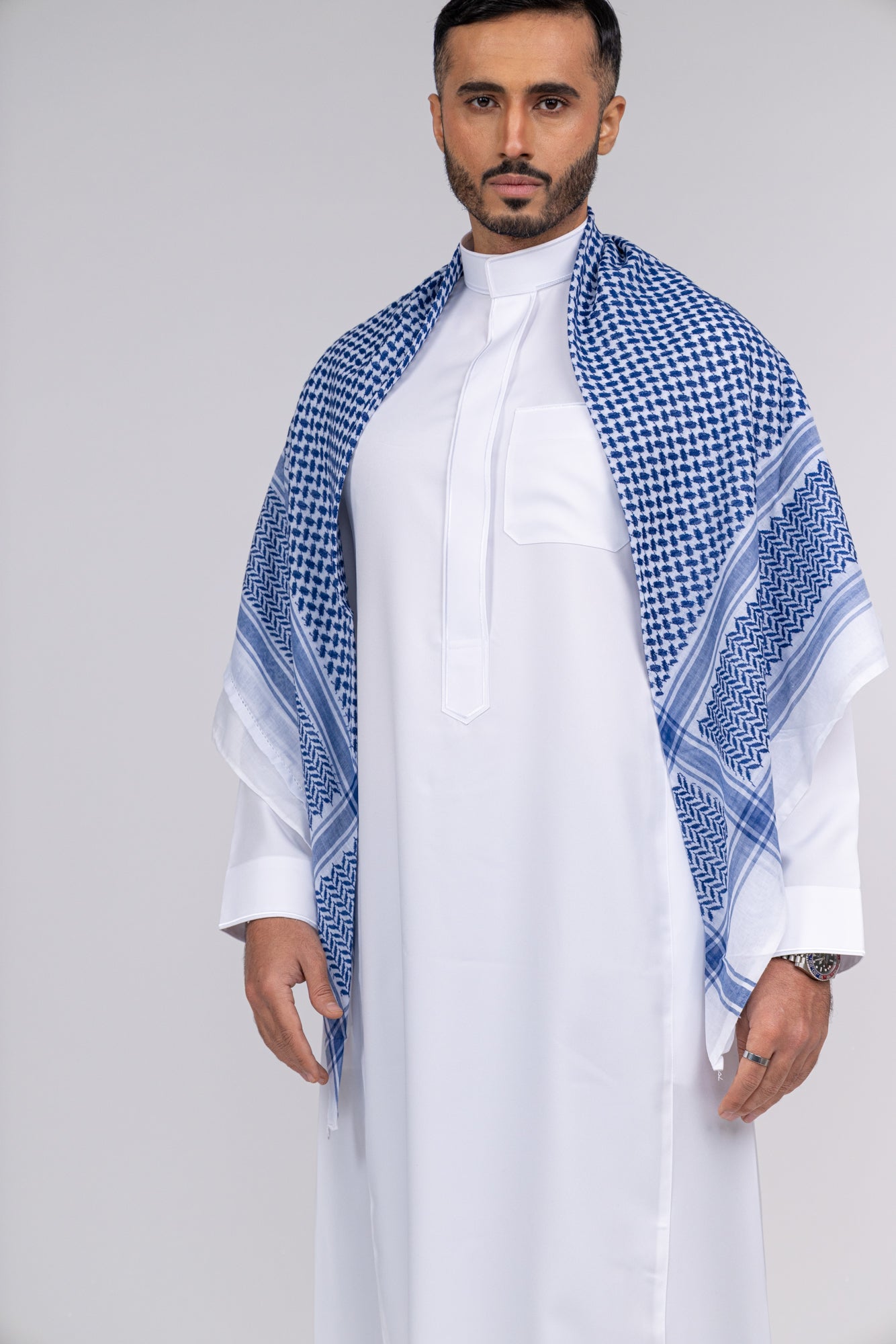 Blue and White Arab Shemagh Headscarf