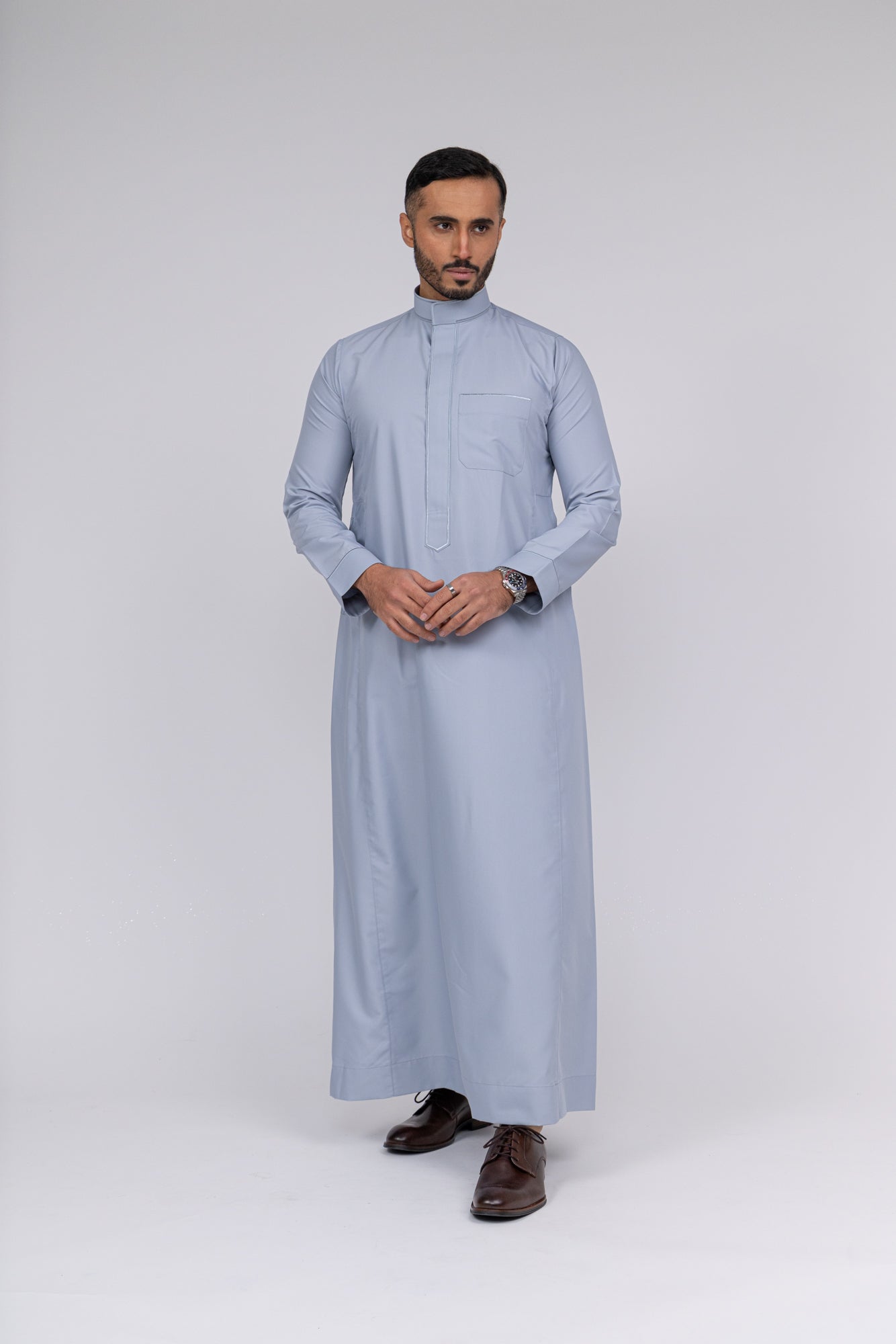 Silver Al-Aseel Embroidered Thobe