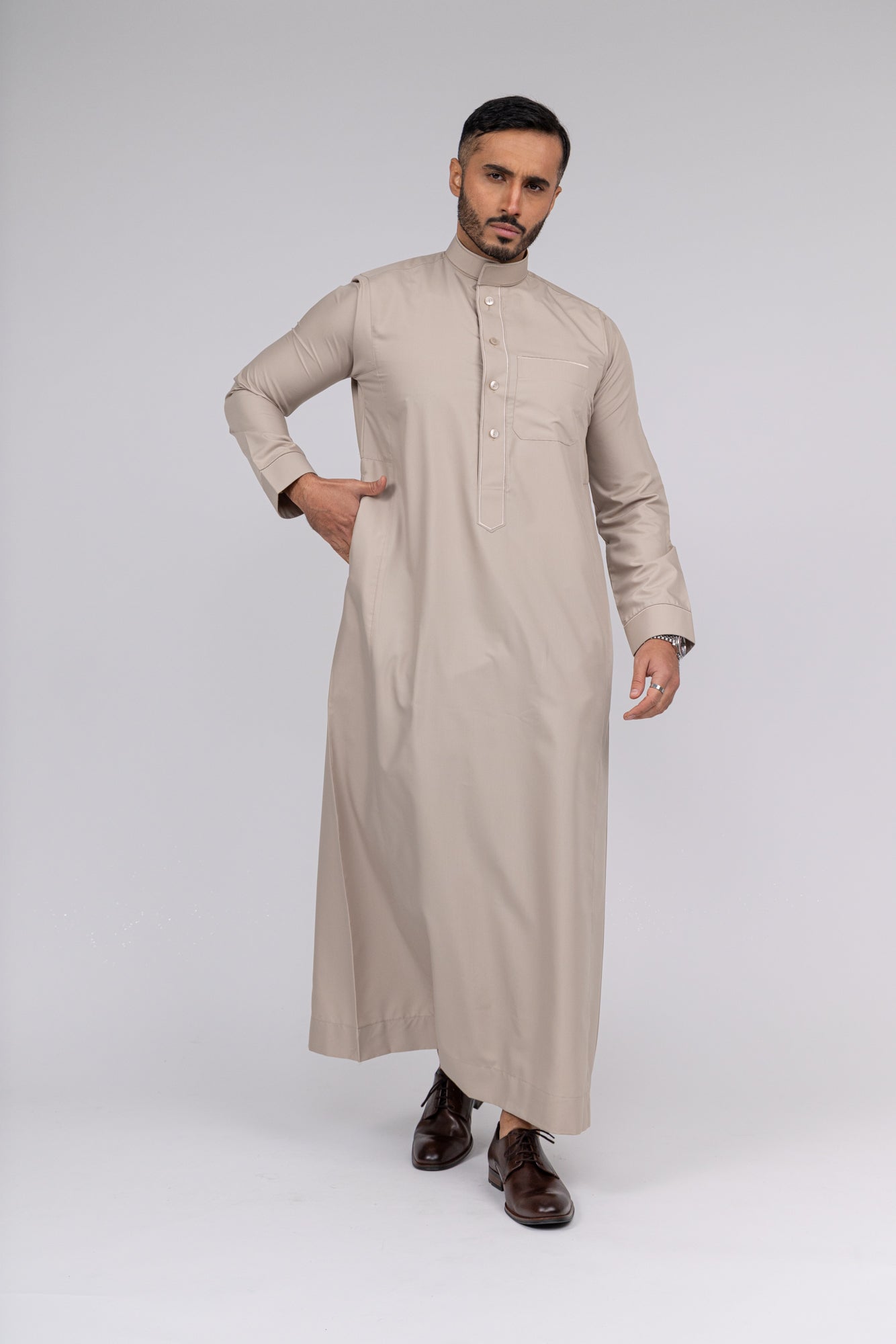 Beige Al-Aseel Embroidered Thobe
