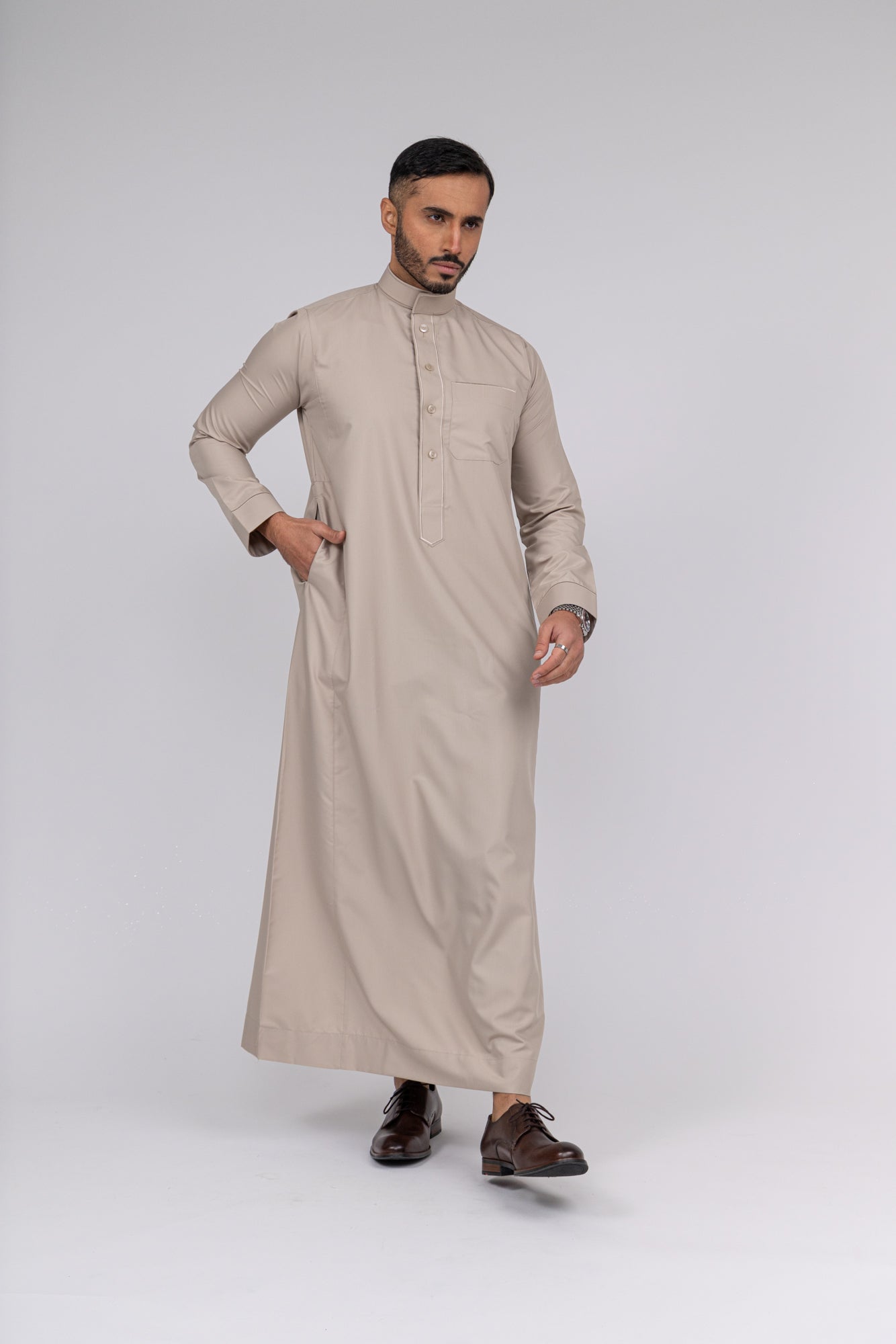 Beige Al-Aseel Embroidered Thobe