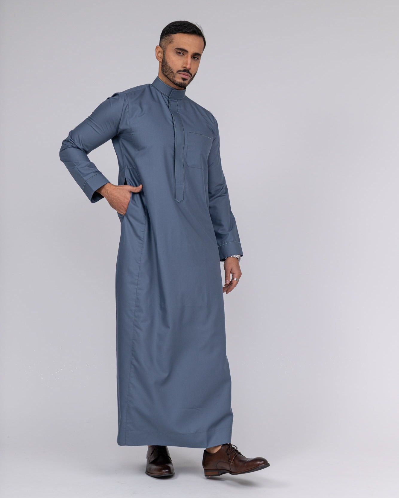 Grey Al-Aseel Embroidered Thobe