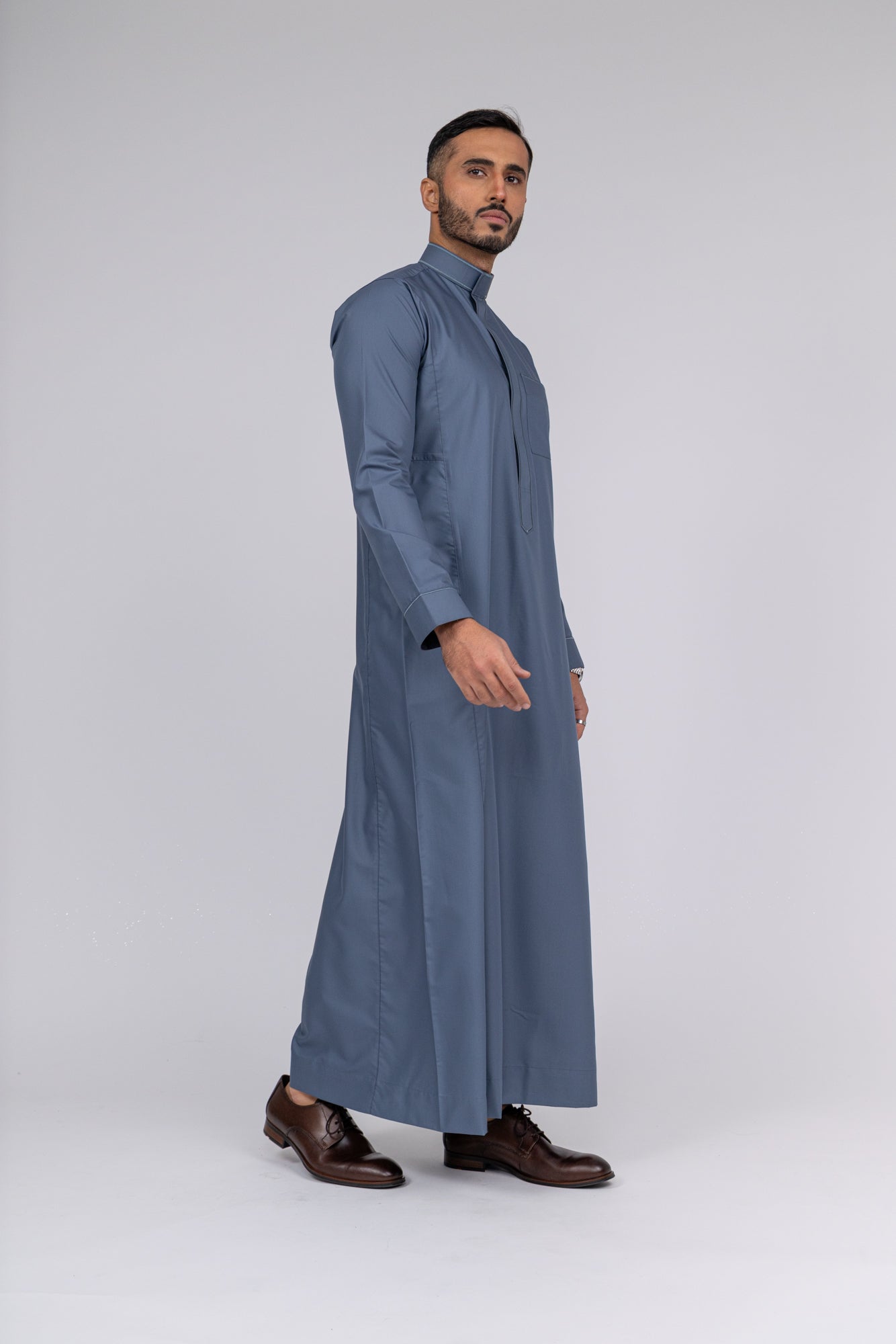 Grey Al-Aseel Embroidered Thobe