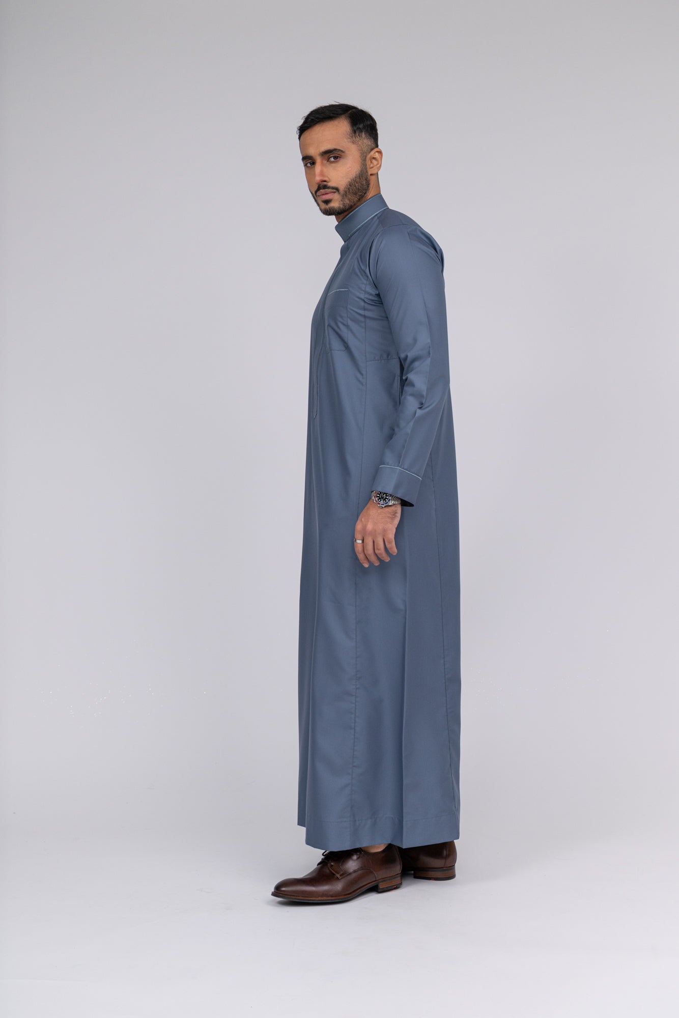 Grey Al-Aseel Embroidered Thobe