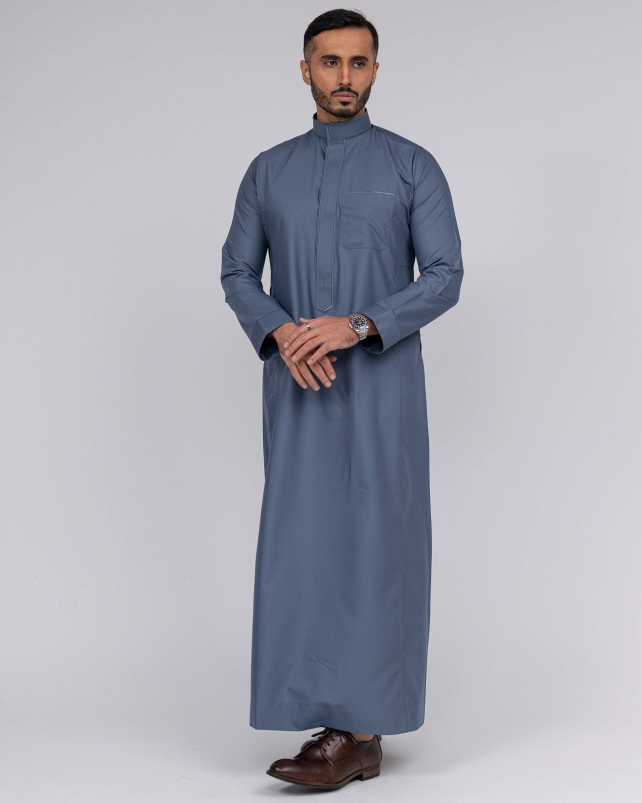 Grey Al-Aseel Embroidered Thobe