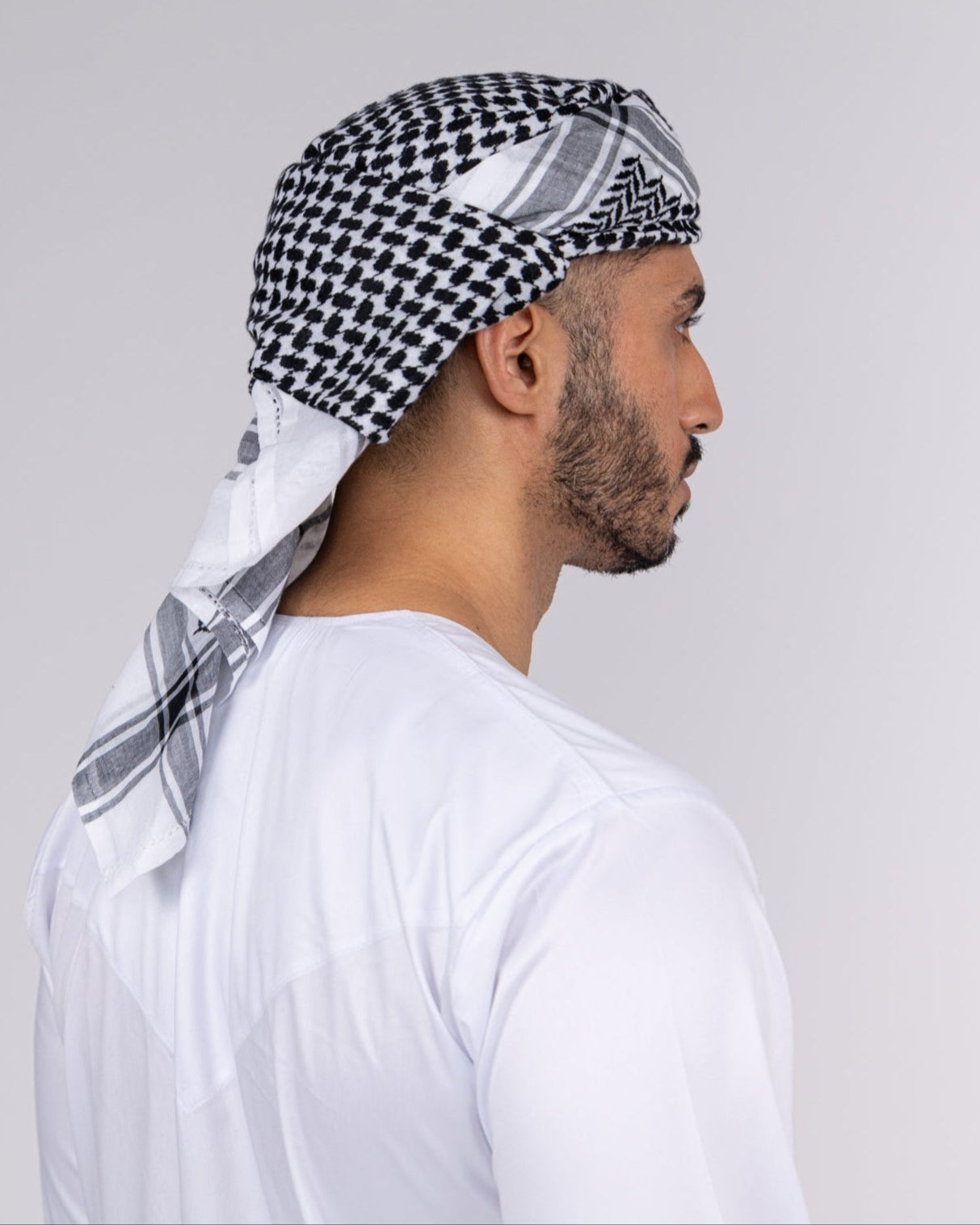 Mens Ready Made Palestinian Black & White Shemagh Keffiyeh