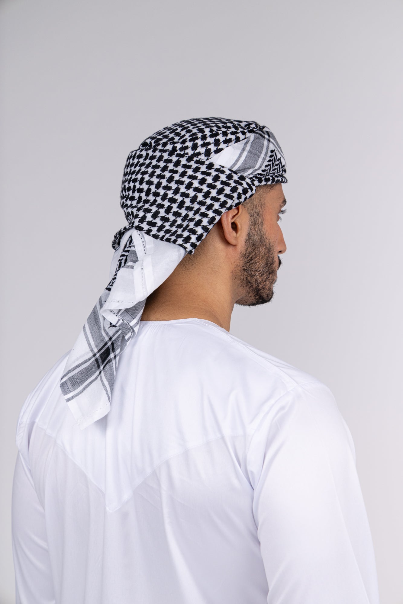 Mens Ready Made Palestinian Black & White Shemagh Keffiyeh