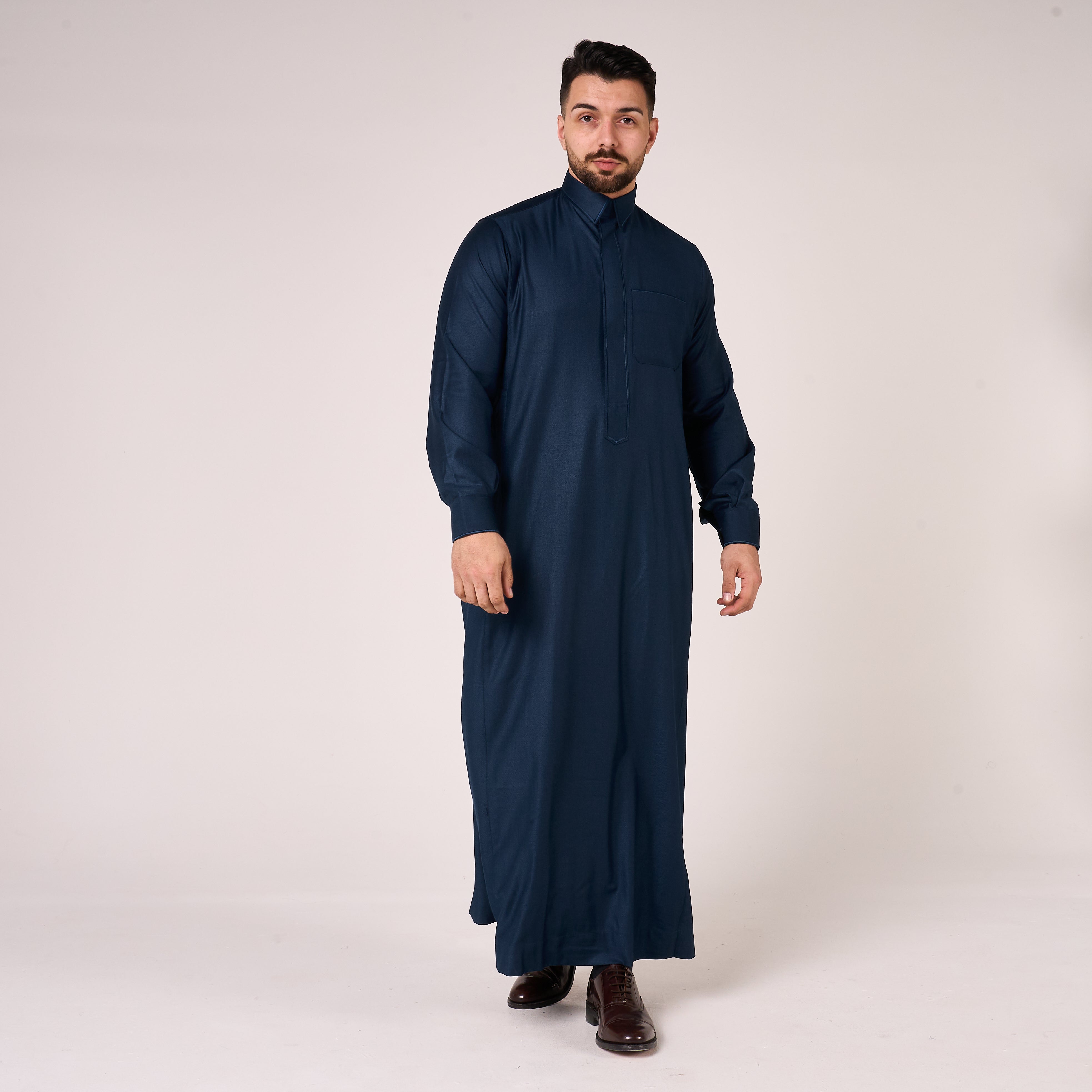 Navy Al-Aseel Shirt Collar Thobe (With Cuffs)