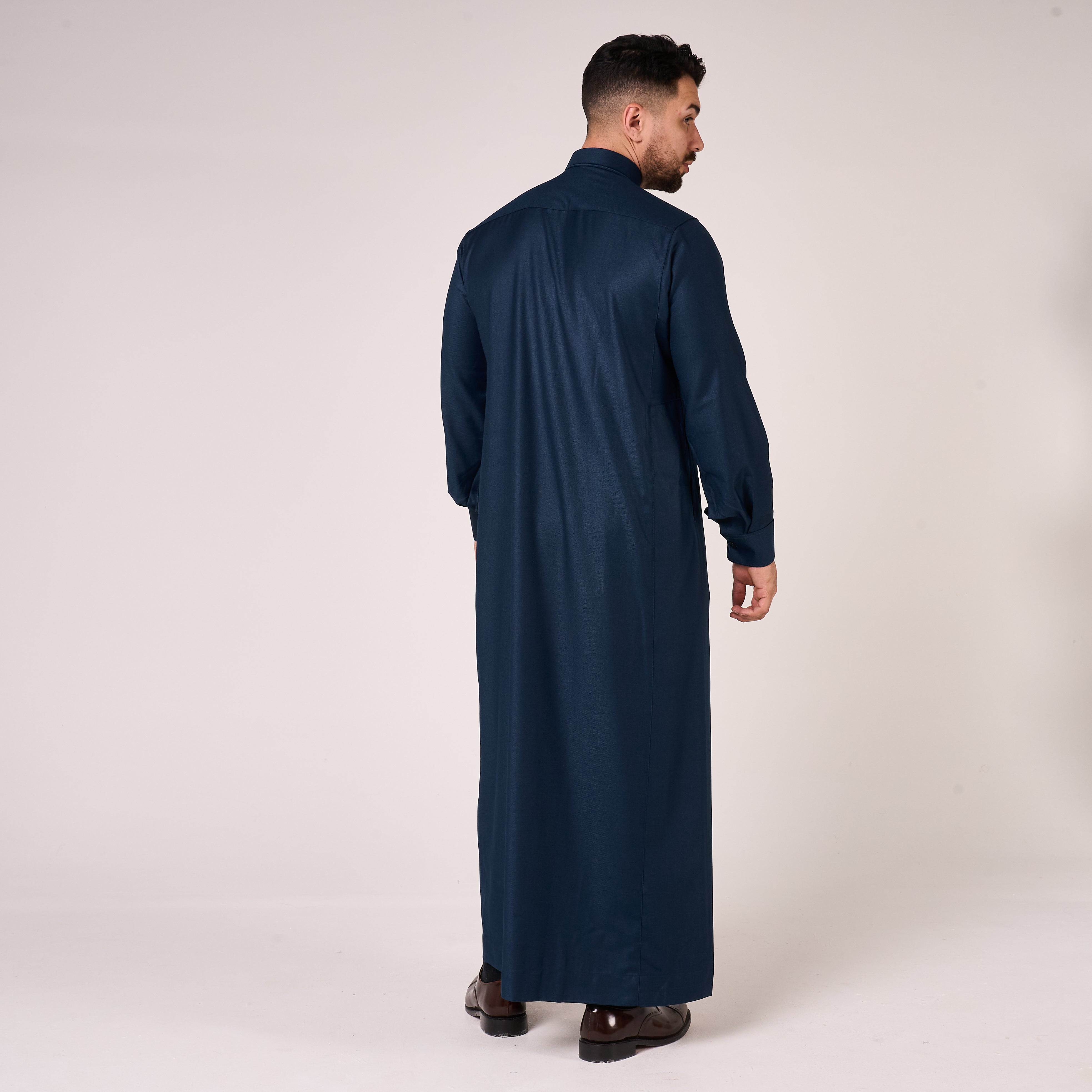Navy Al-Aseel Shirt Collar Thobe (With Cuffs)
