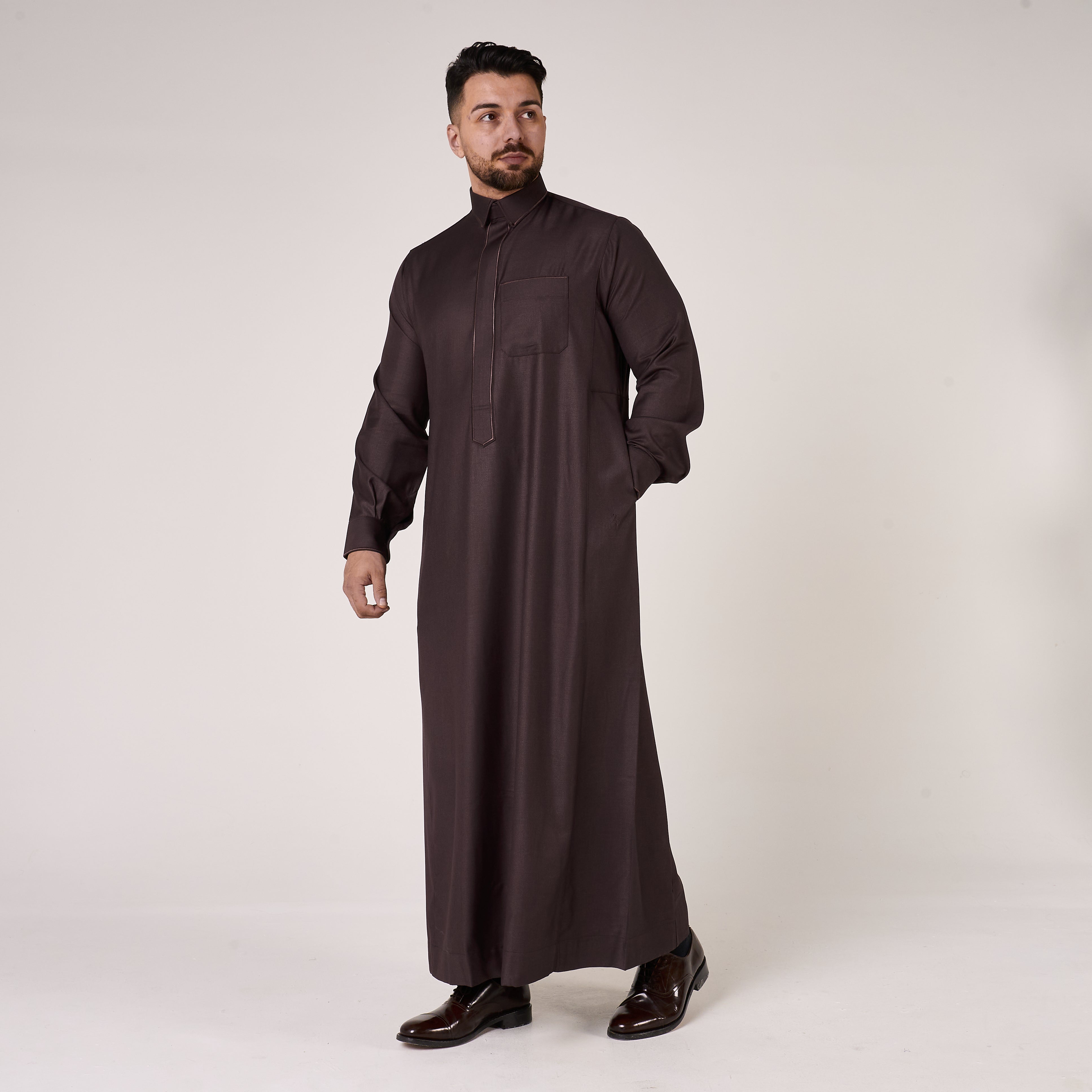 Midnight Purple Al-Aseel Shirt Collar Thobe (With Cuffs)